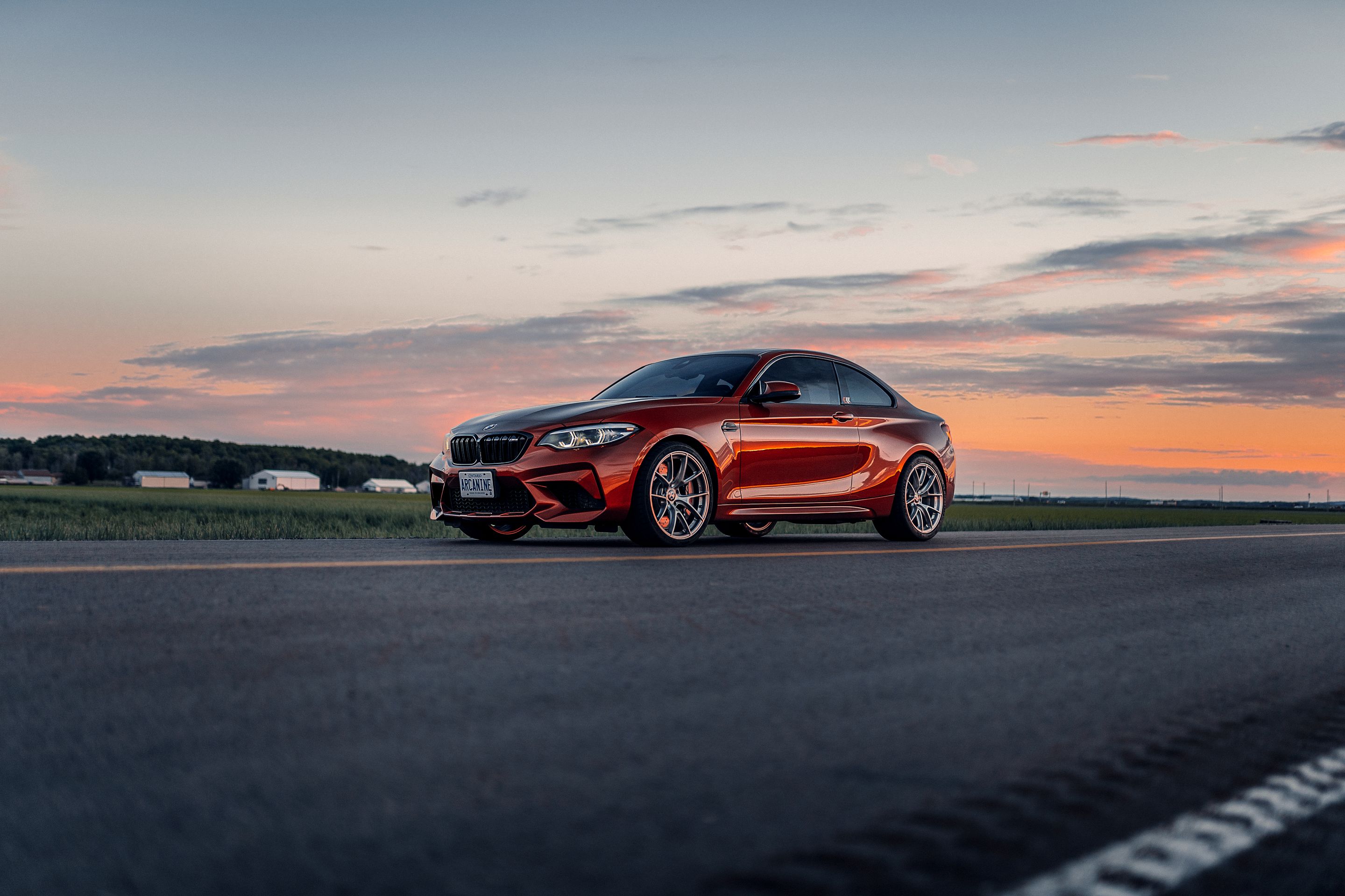 Orange BMW F87 M2 with 19" VS-5RS Apex wheels in Brushed Clear