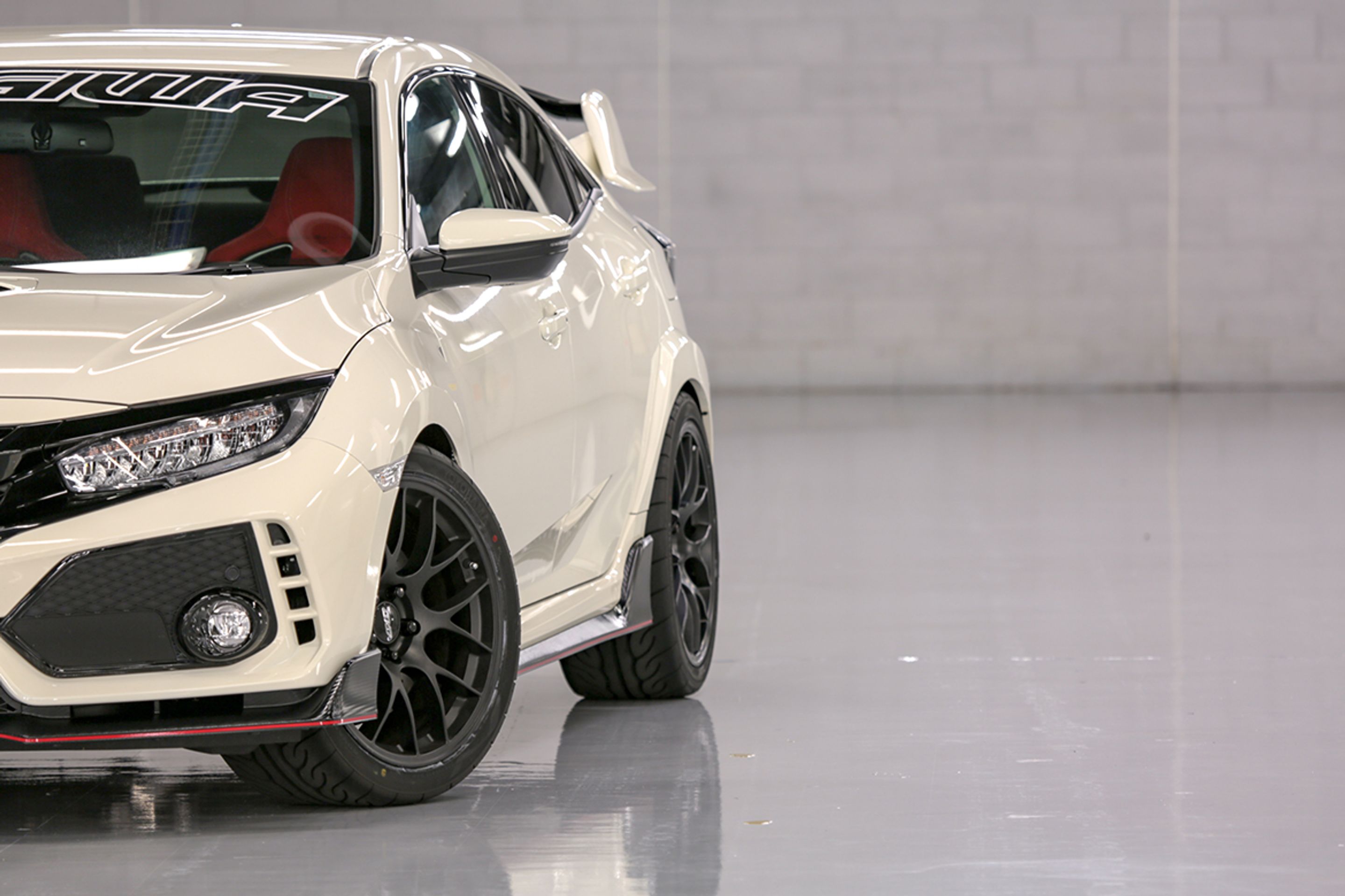 White Honda FK8 Civic Type-R with 19" EC-7 Apex wheels in Satin Black