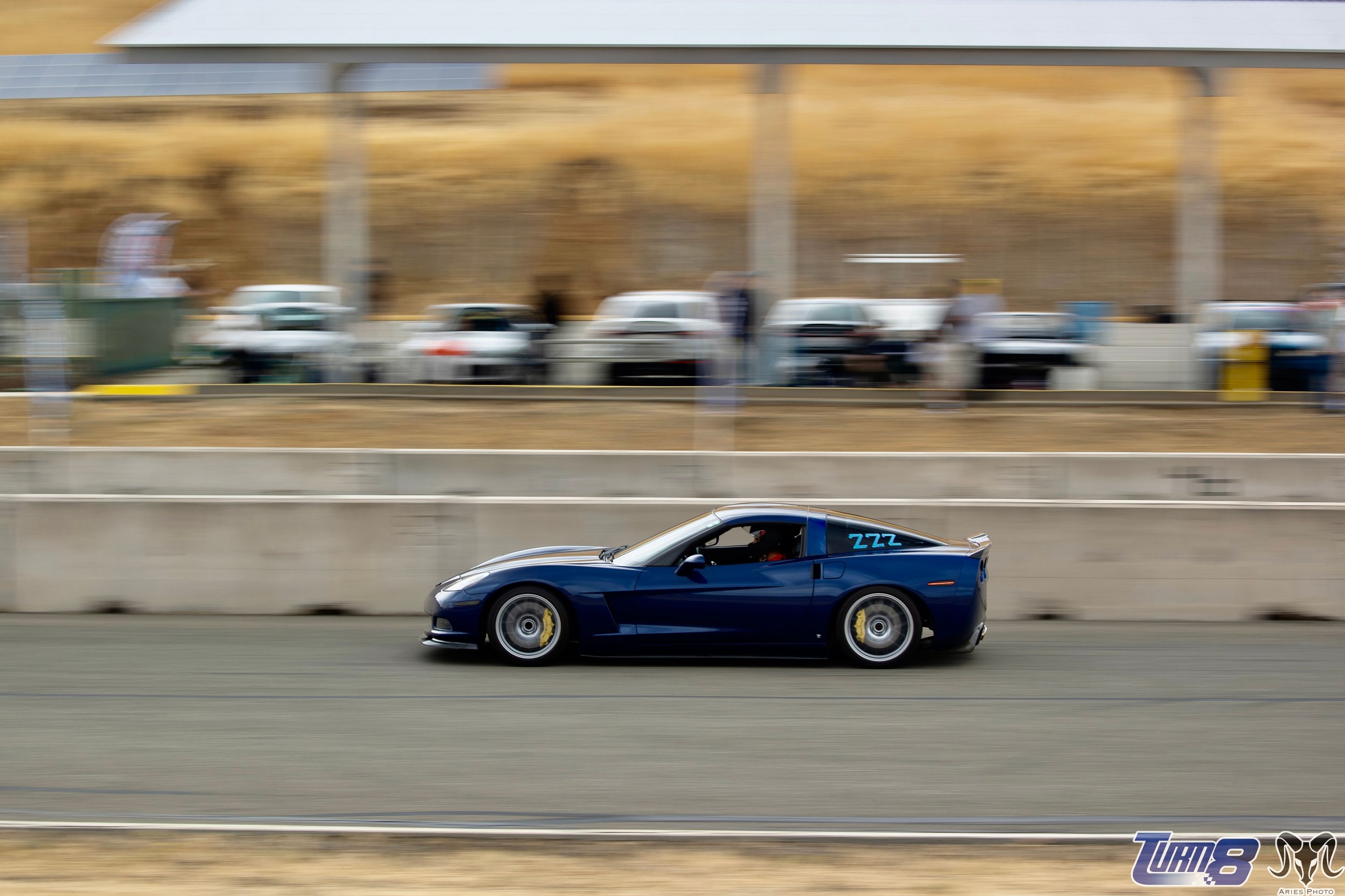 Blue Chevrolet C6 Corvette Base/Z51 with 18"/19" EC-7 Apex wheels in Race Silver