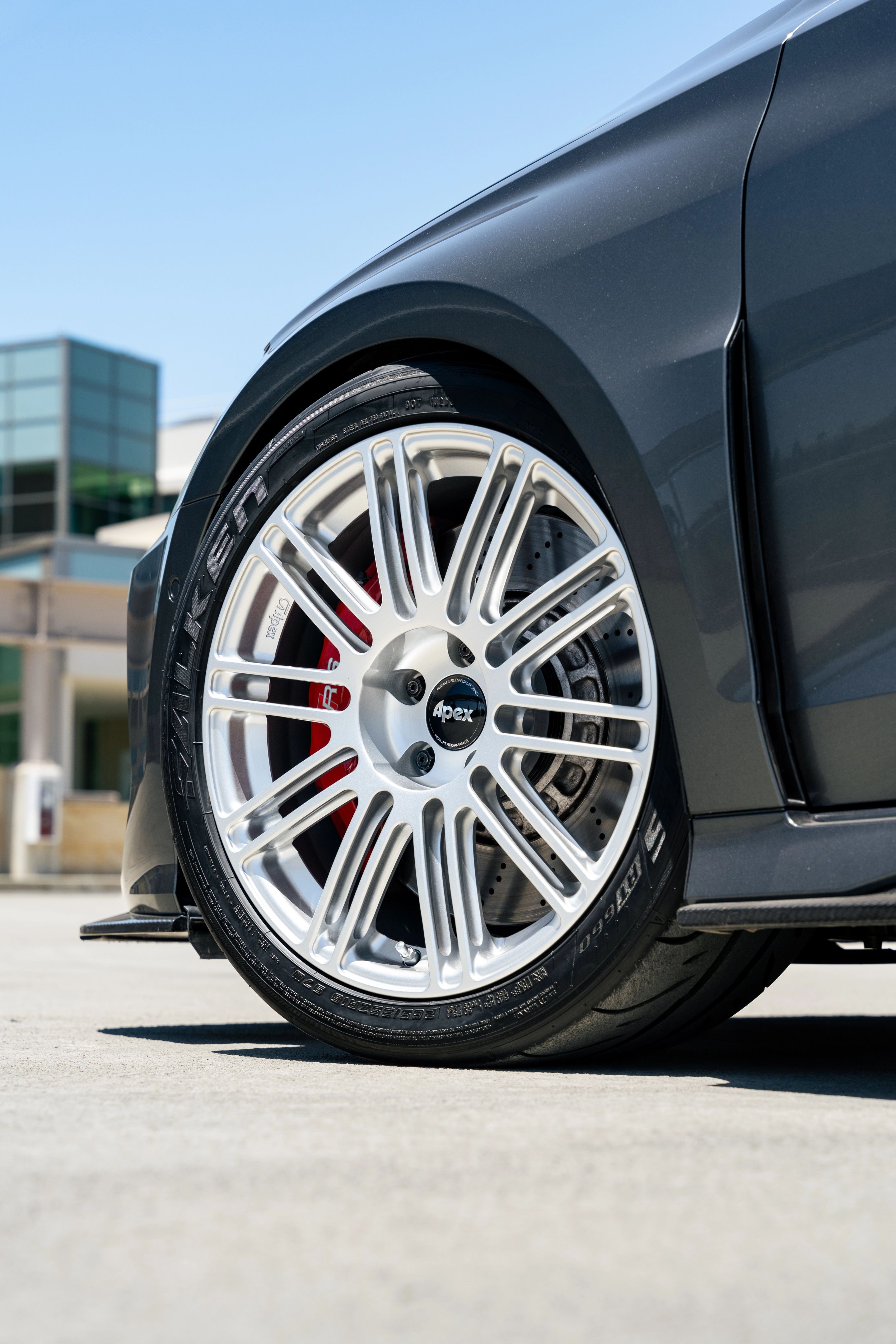 Grey Audi 8Y RS 3 with 18" TC-10RT Apex wheels in Race Silver