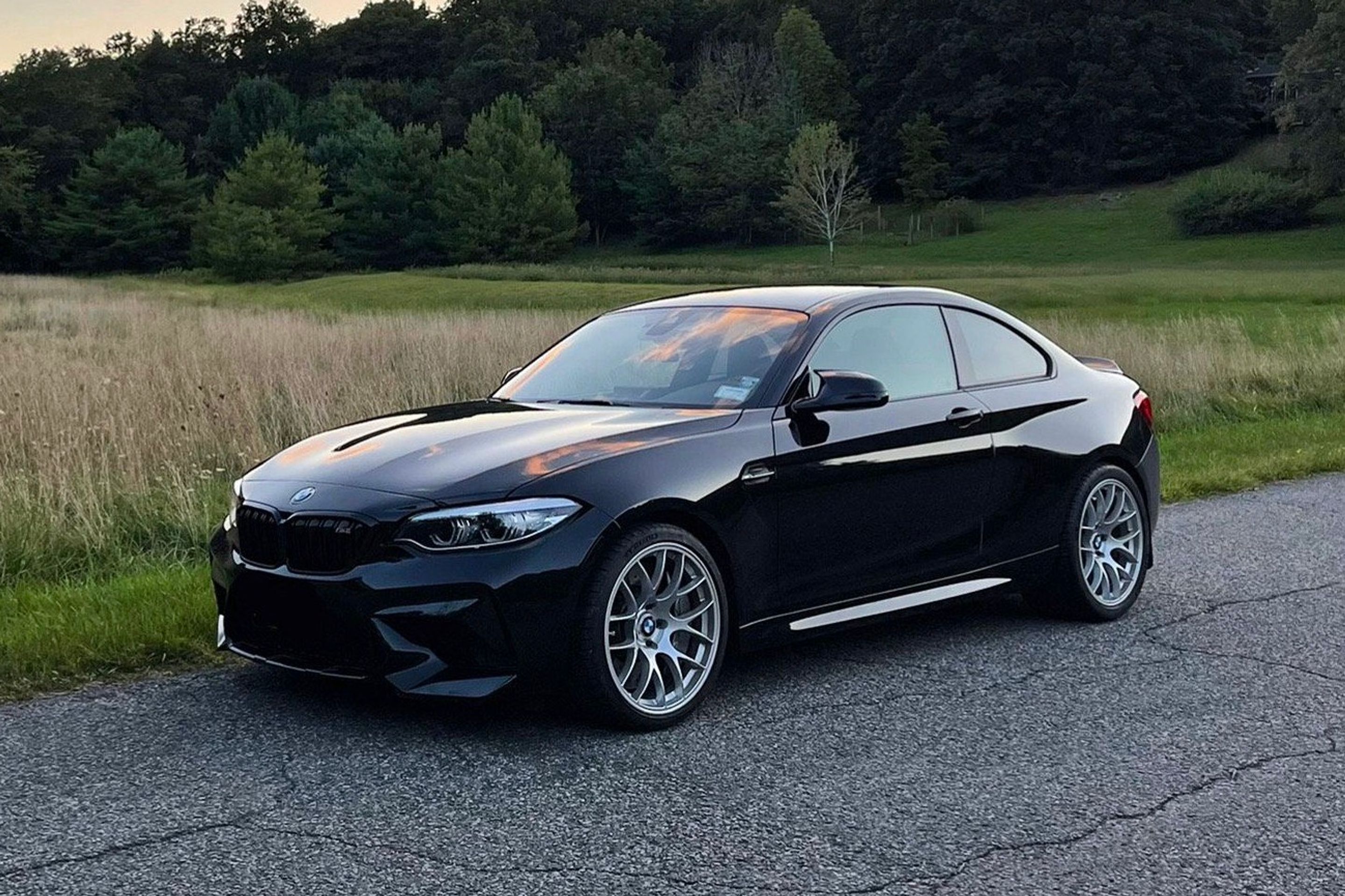 Black BMW F87 M2 with 19" EC-7 Apex wheels in Race Silver