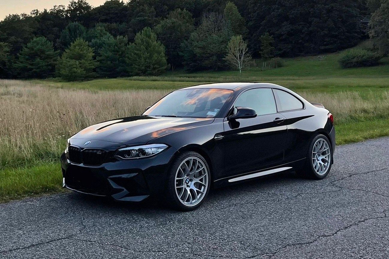 Black BMW F87 M2 with 19" EC-7 Apex wheels in Race Silver
