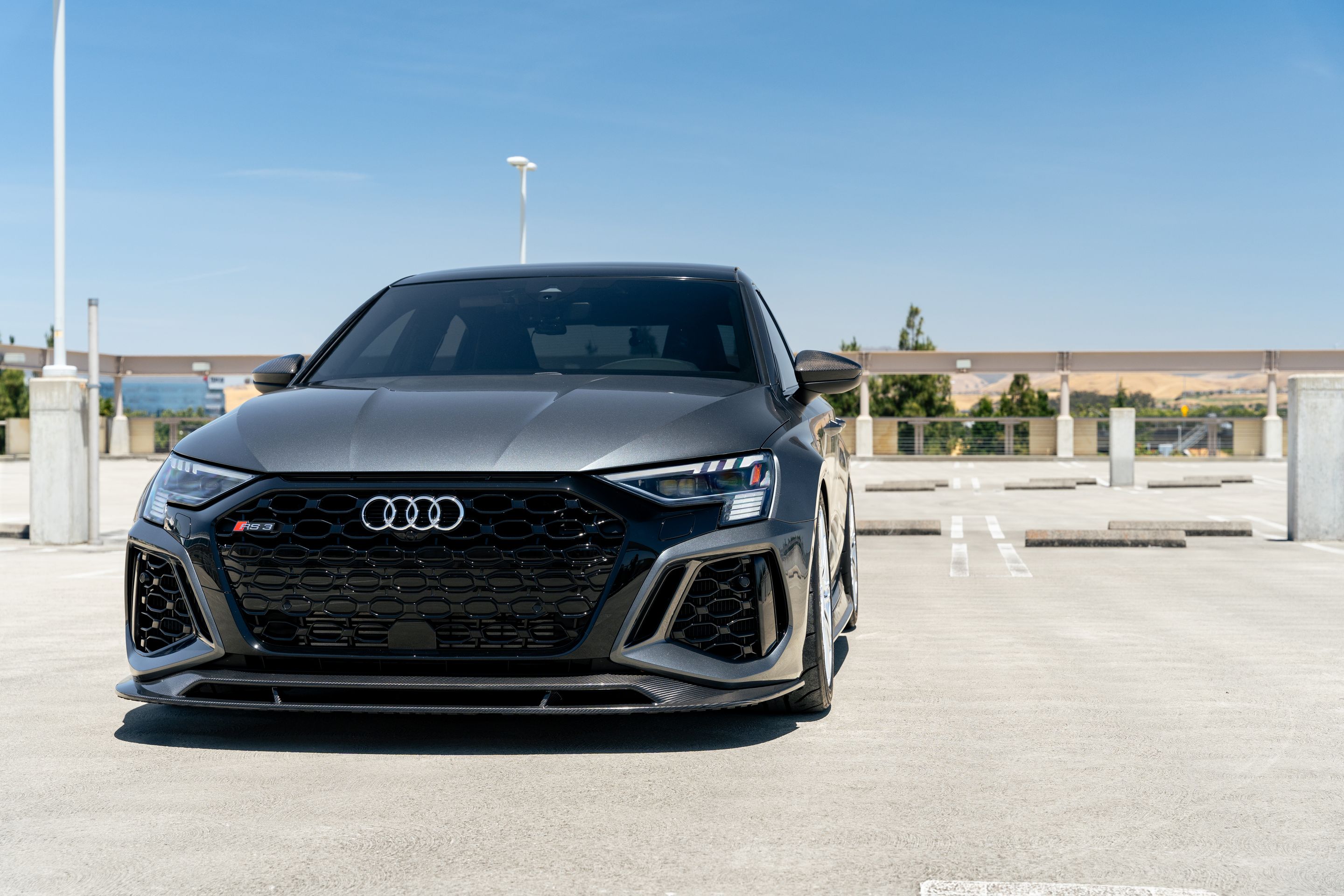 Grey Audi 8Y RS 3 with 18" TC-10RT Apex wheels in Race Silver