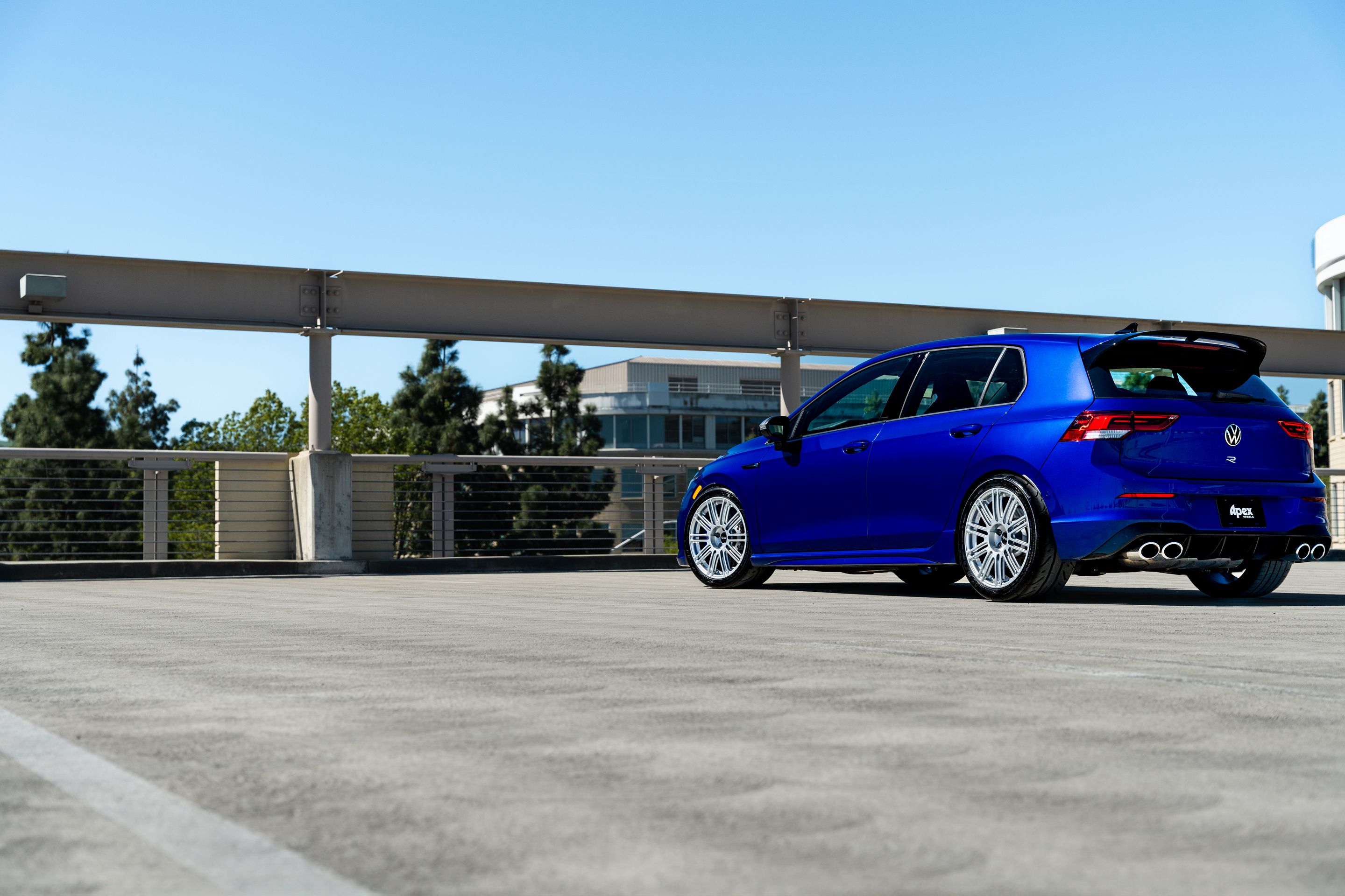 Blue VW MK8 Golf R with 18" TC-10RT Apex wheels in Race Silver