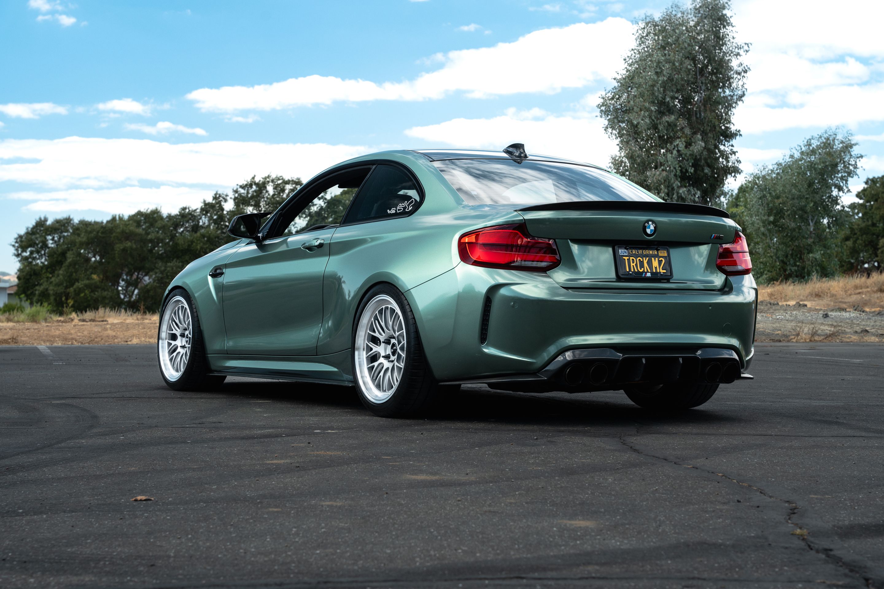 Green BMW F87 M2 with 19" ML-10RT Apex wheels in Machined Lip Race Silver