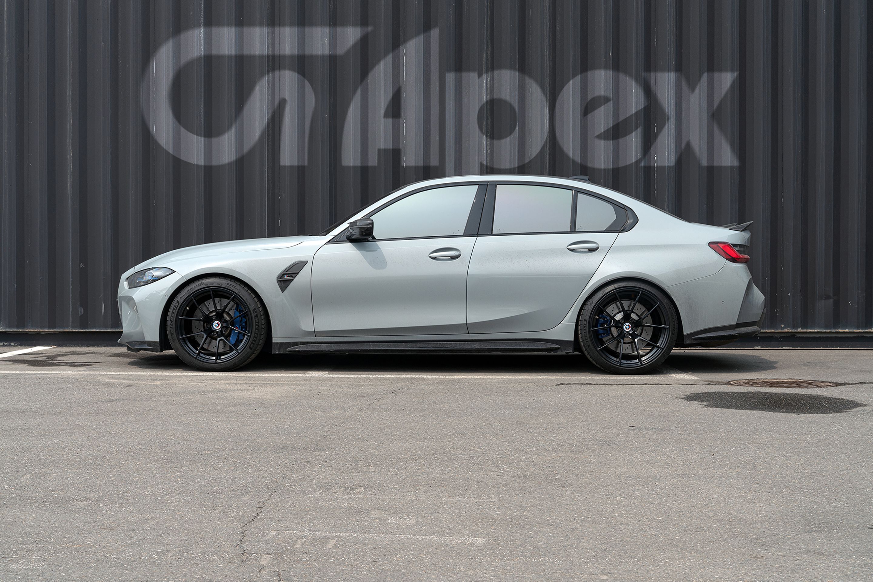 Grey BMW G80 M3 with 19"/20" VS-5RS Apex wheels in Satin Black