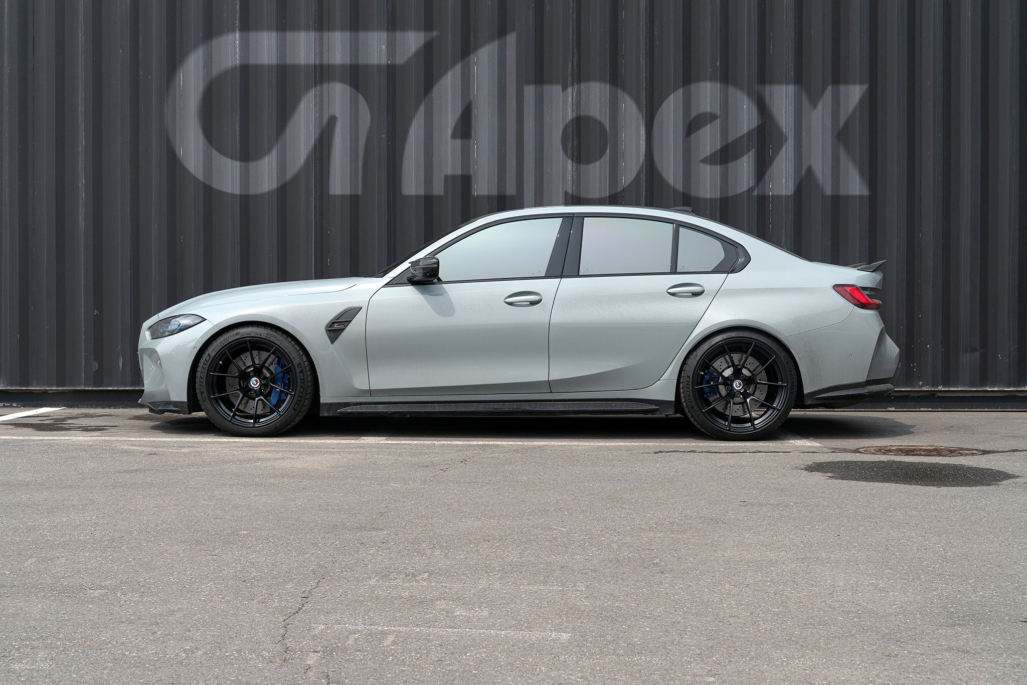Grey BMW G80 M3 with 19"/20" VS-5RS Apex wheels in Satin Black