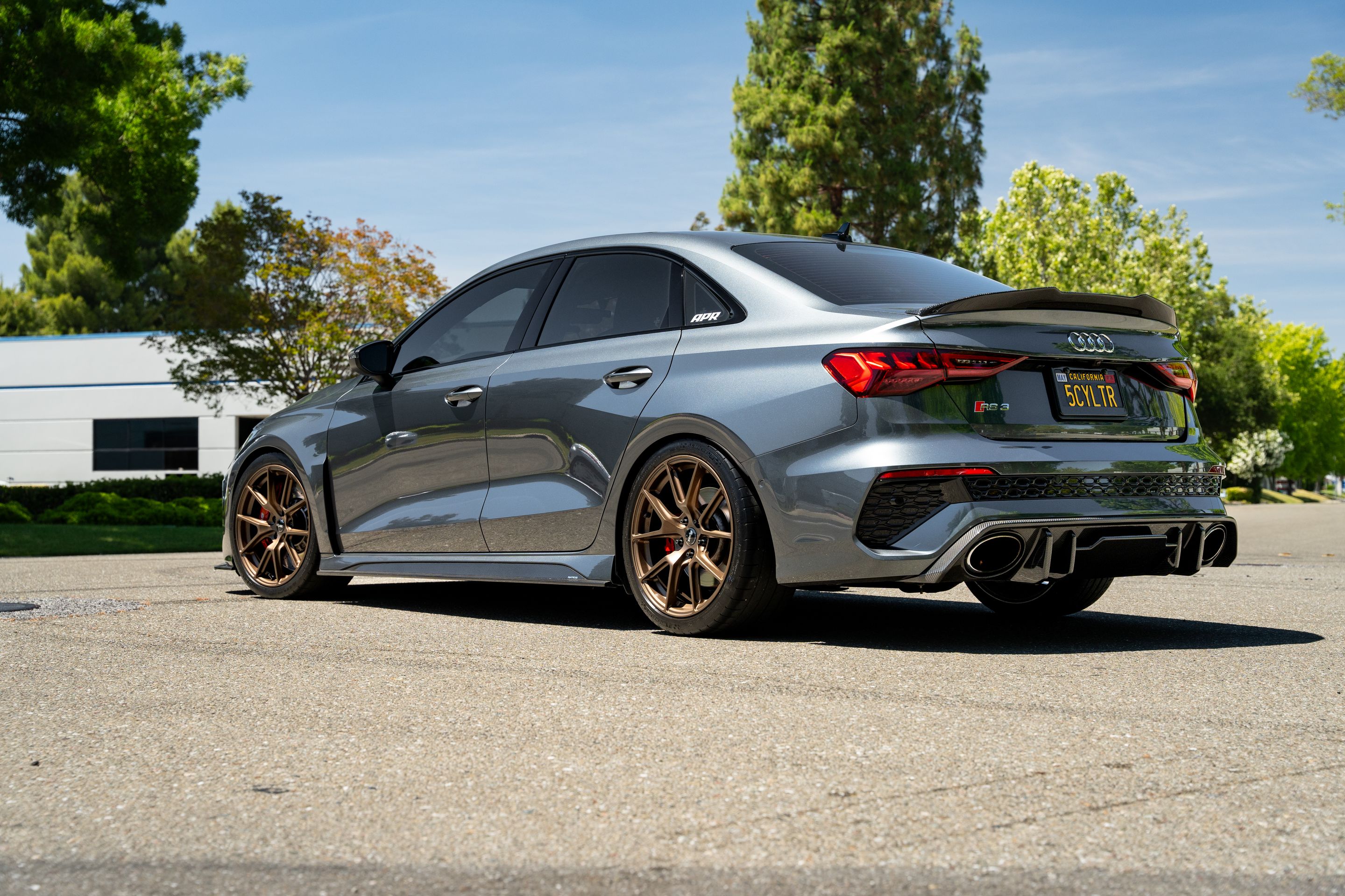 Grey Audi 8Y RS 3 with 18" VS-5 Apex wheels in Satin Bronze