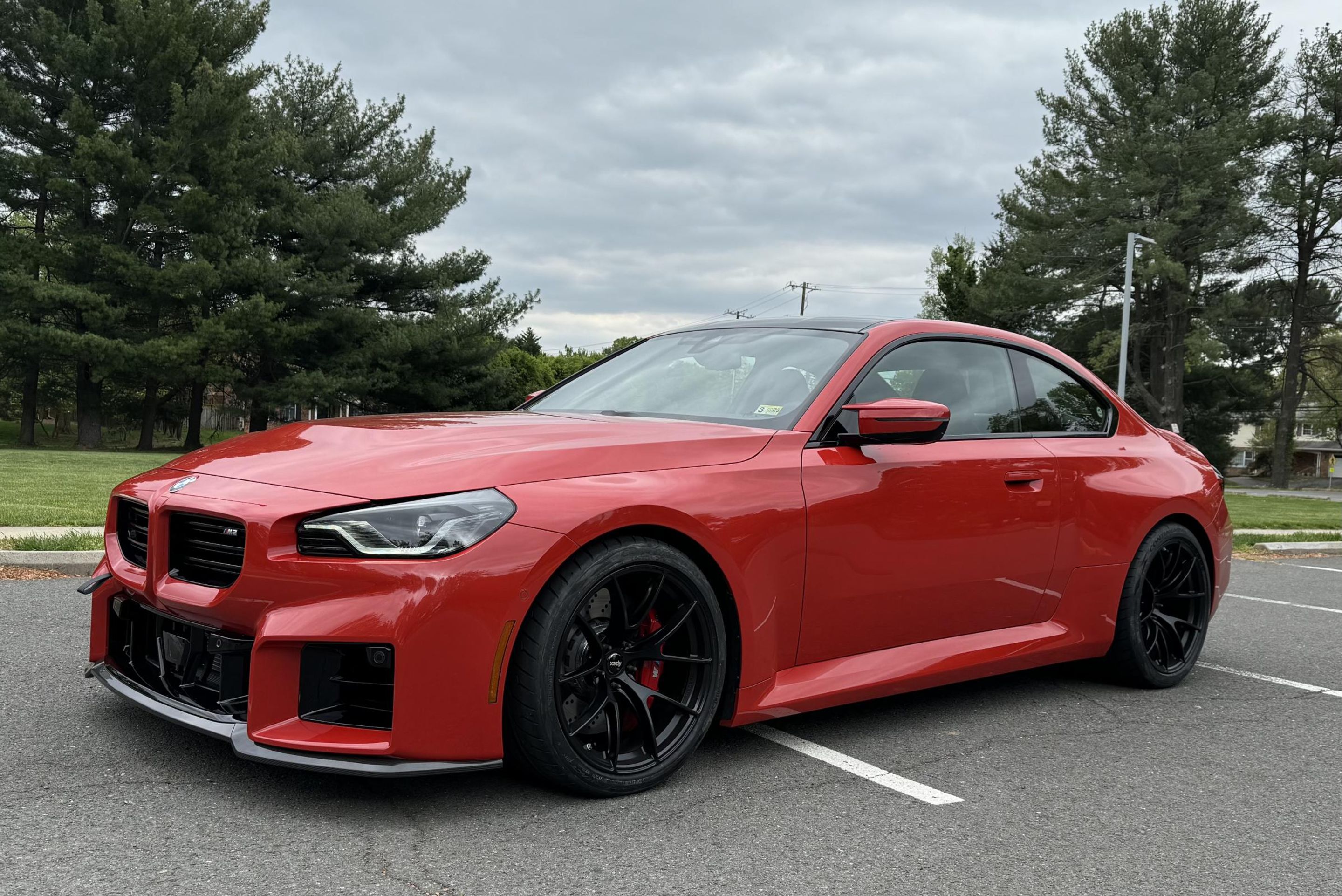 Red BMW G87 M2 with 19" VS-5RS Apex wheels in Satin Black