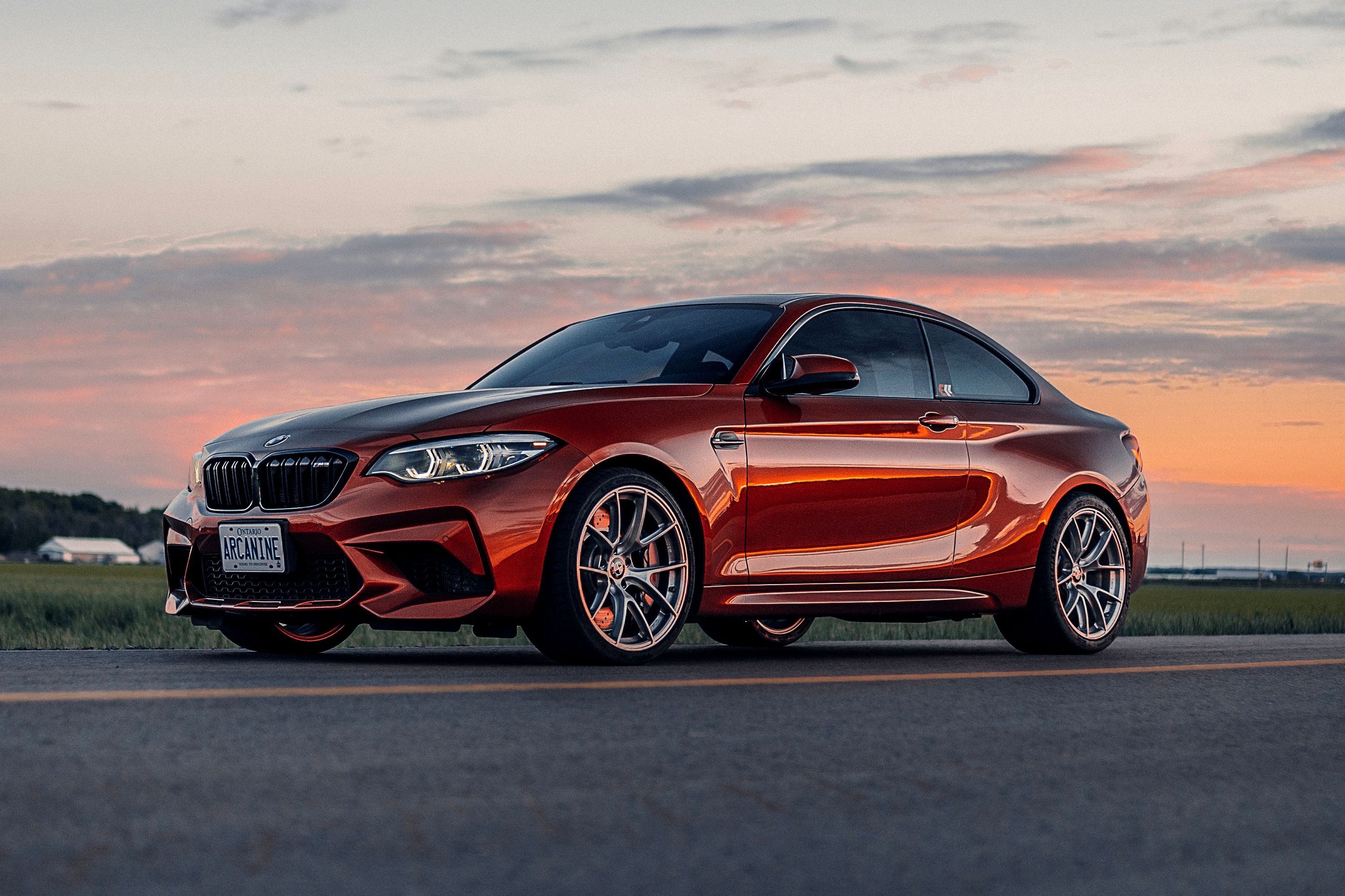 Orange BMW F87 M2 with 19" VS-5RS Apex wheels in Brushed Clear