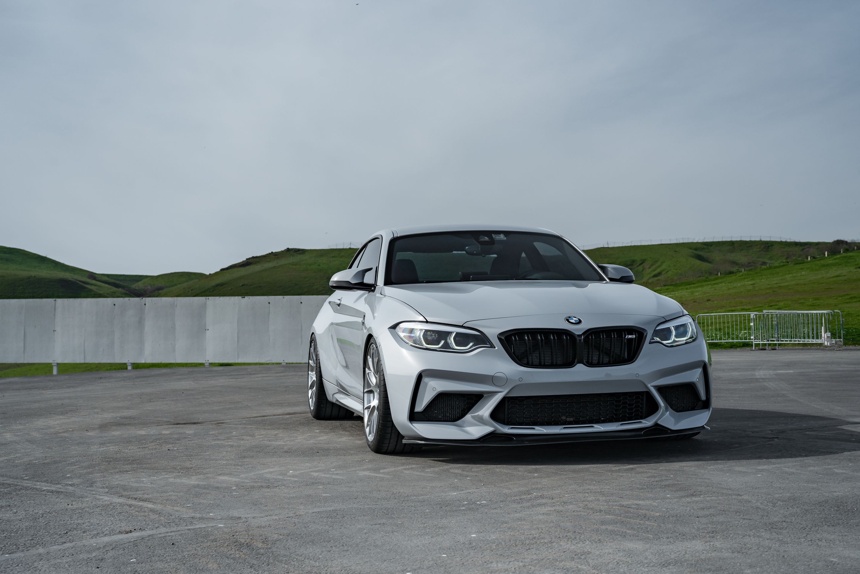 Silver BMW F87 M2 with 19" EC-7RS Apex wheels in Brushed Clear