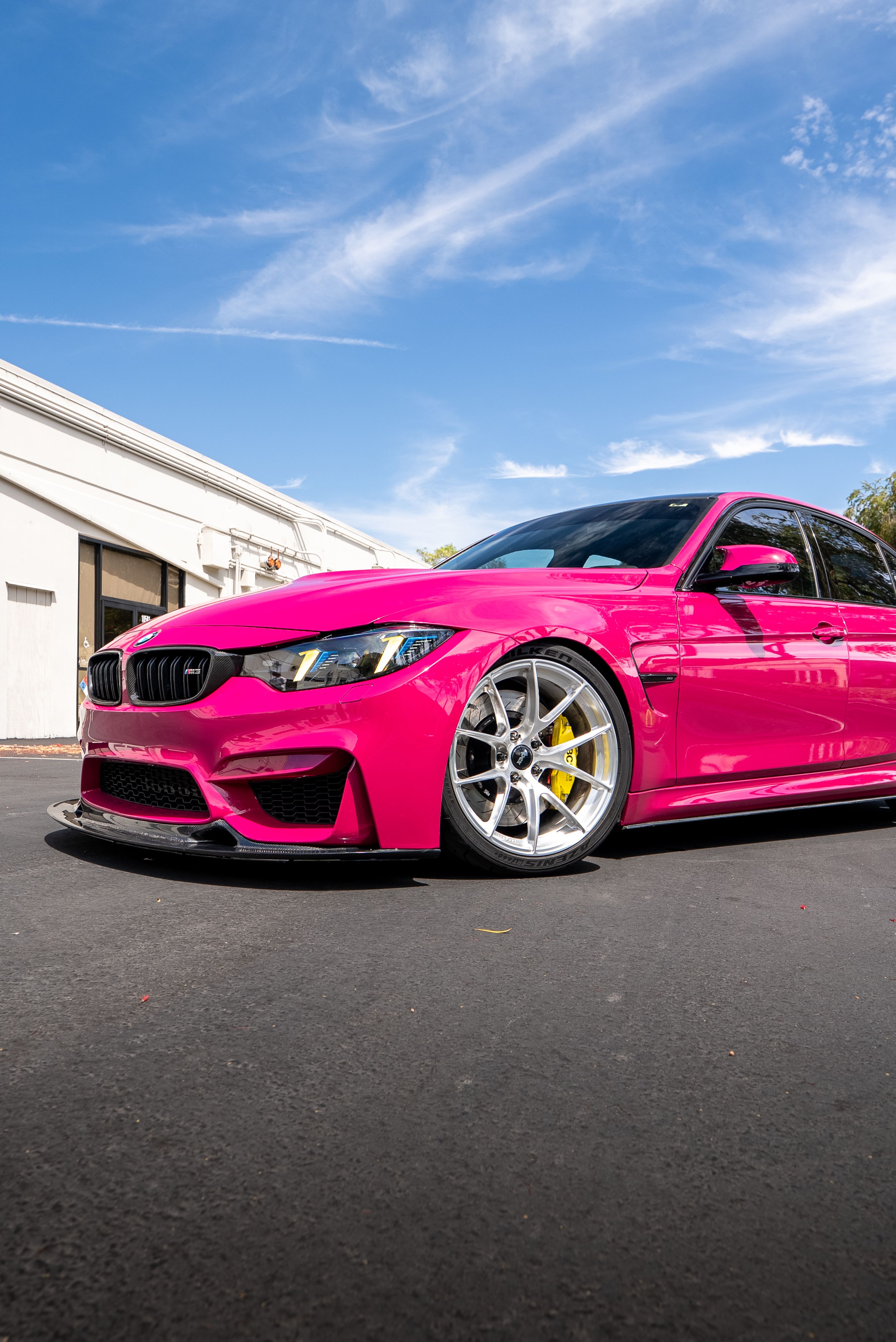 Pink BMW F80 M3 with 19" VS-5RS Apex wheels in Brushed Clear