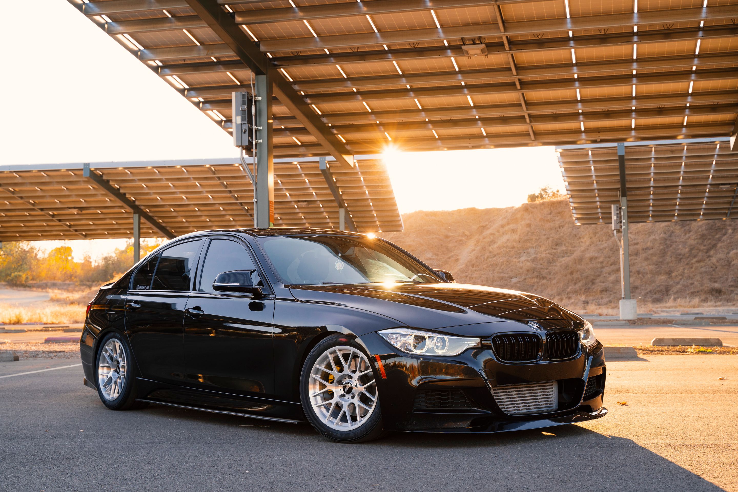 Black BMW F30 Sedan 3 Series with 17" ARC-8R Apex wheels in Brushed Clear