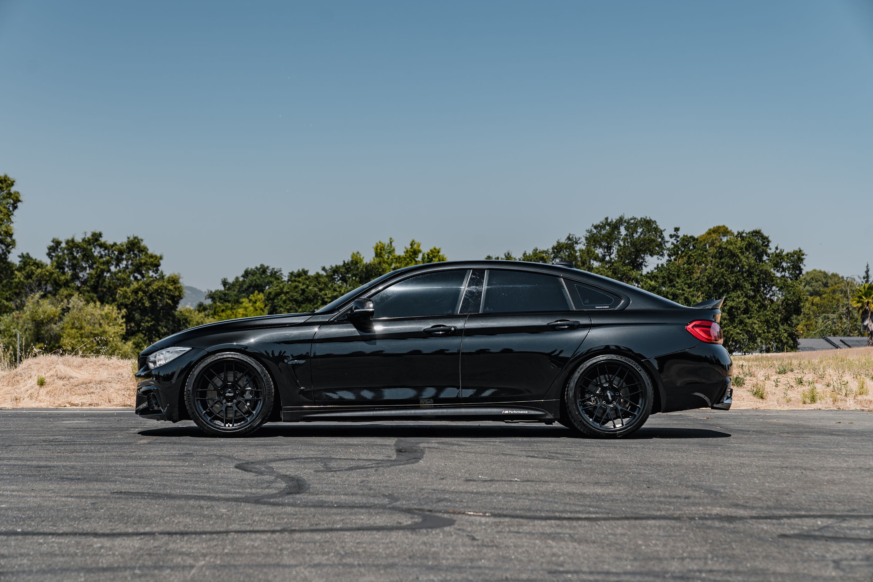 Black BMW F36 Gran Coupe 4 Series with 19" ARC-8RT Apex wheels in Satin Black