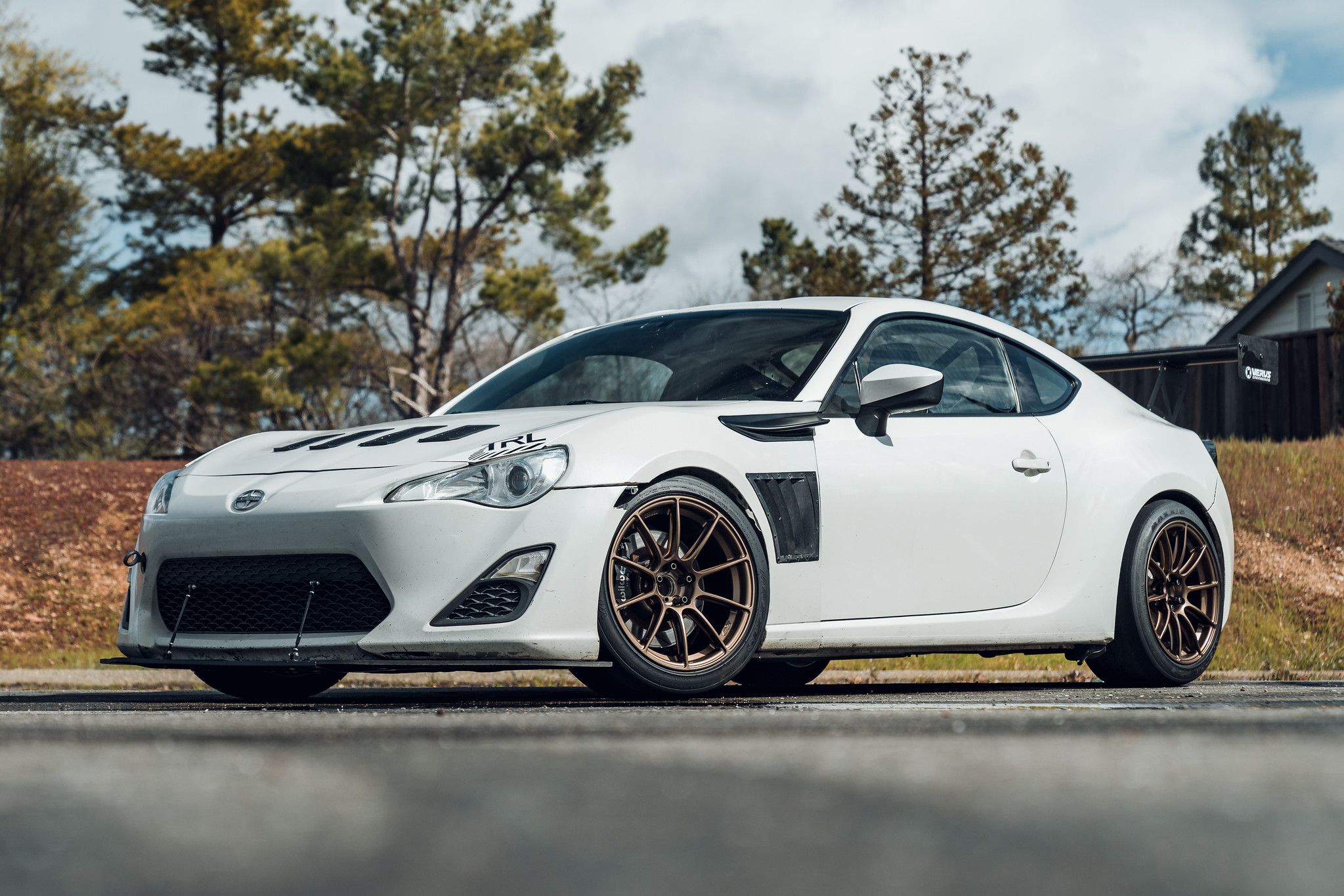 White Scion FR-S with 17" SM-10RS Apex wheels in Satin Bronze