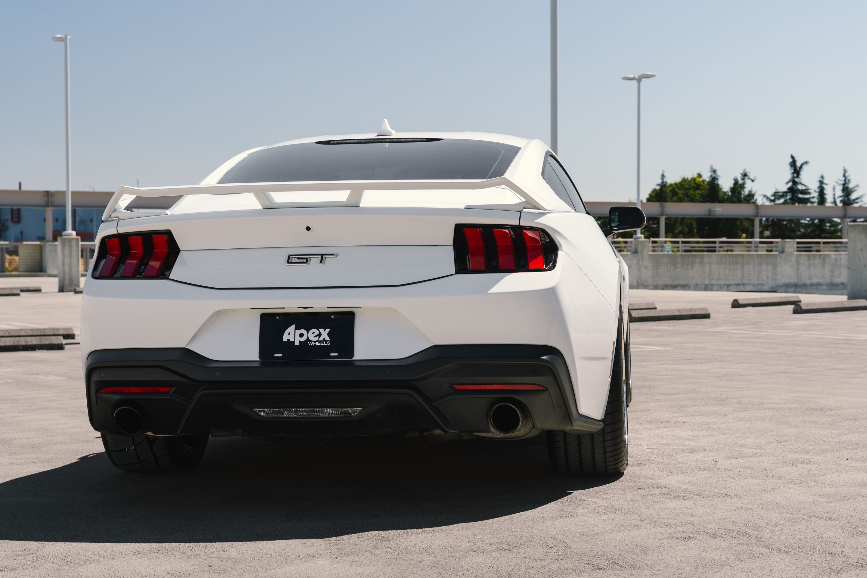 White Ford S650 Mustang GT with 19" ML-10RT Apex wheels in Machined Lip Brushed Clear