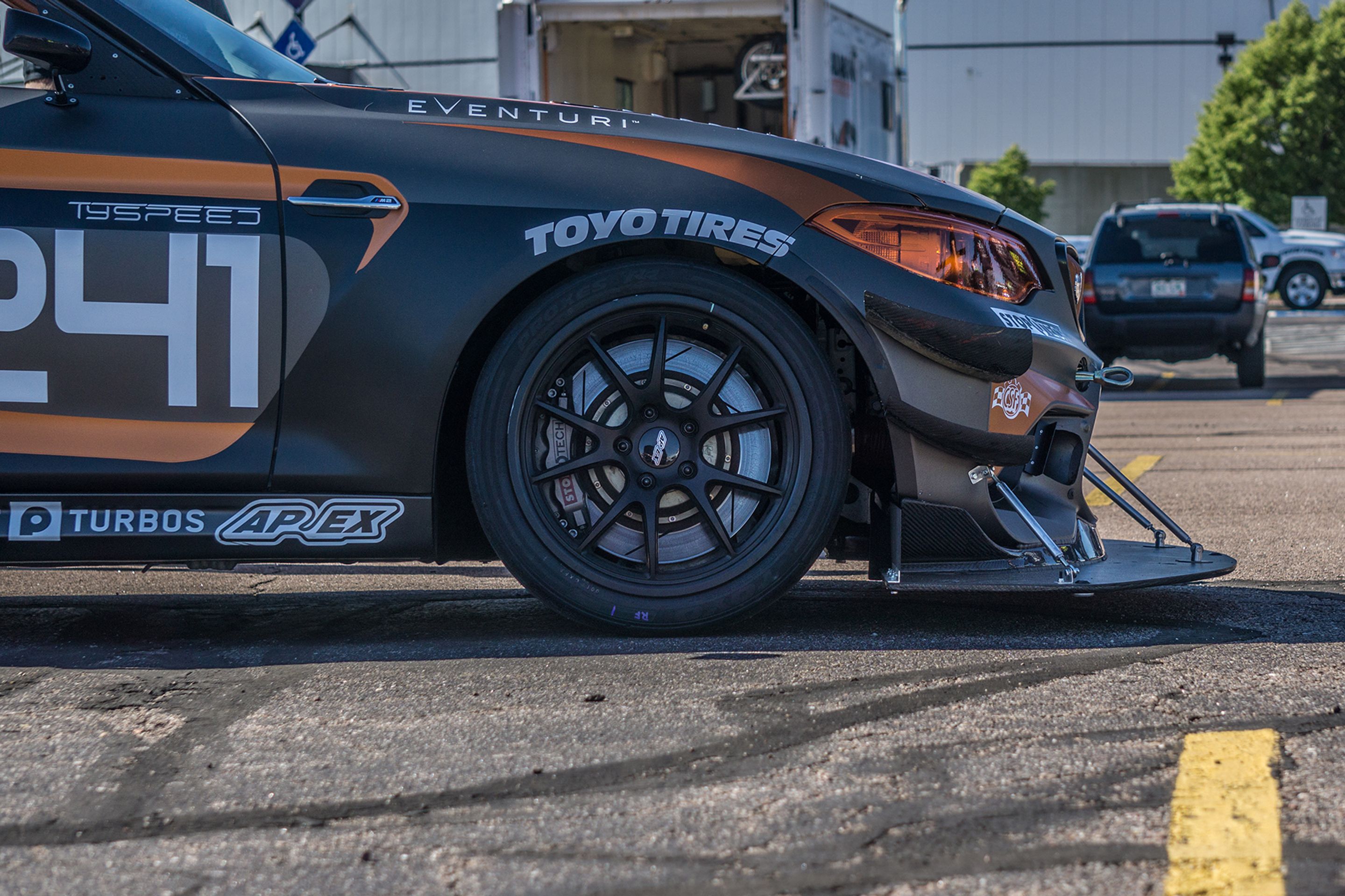 Grey BMW F87 M2 with 18" FL-5 Apex wheels in Satin Black