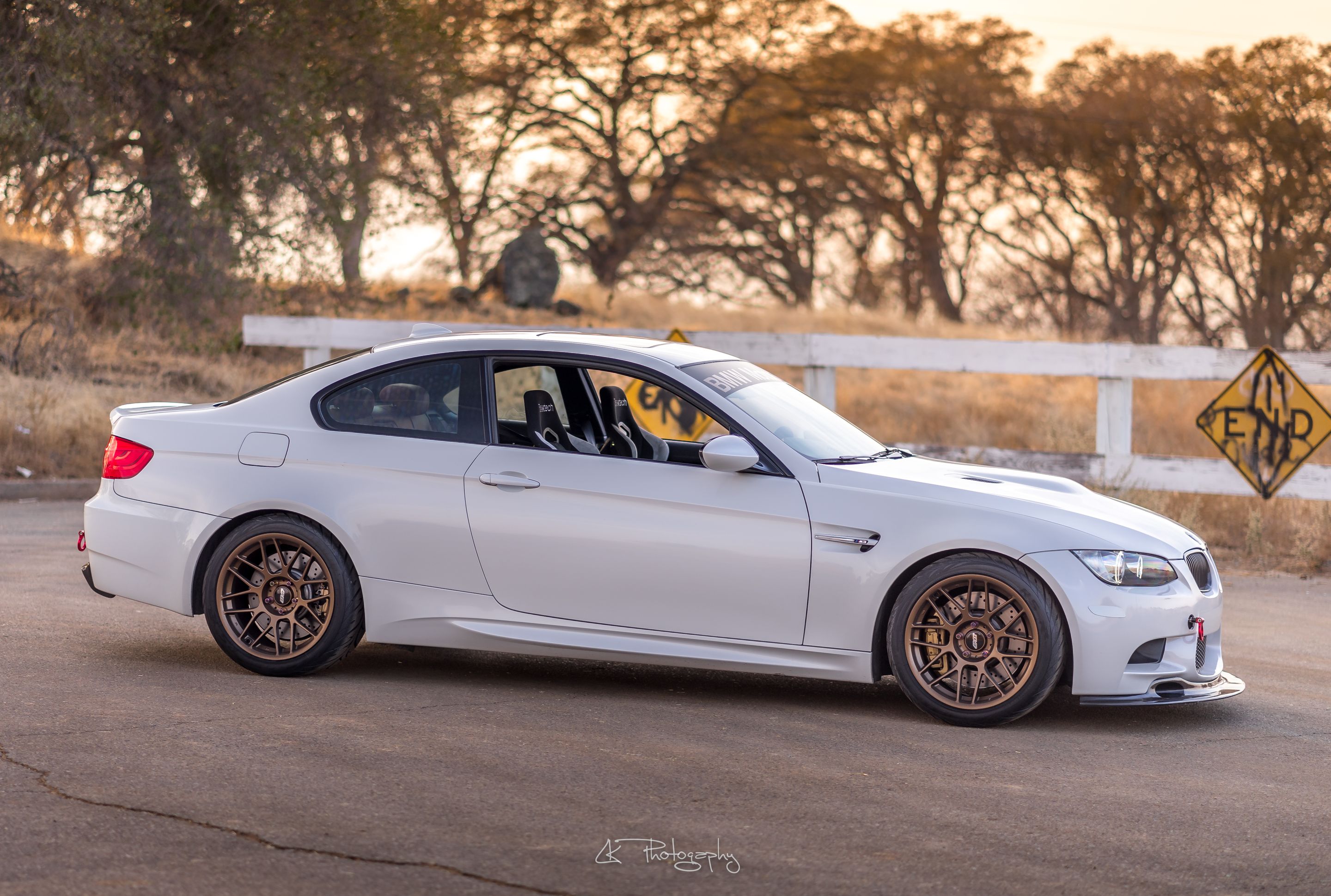 White BMW E92 Coupe M3 with 18" ARC-8 Apex wheels in Satin Bronze