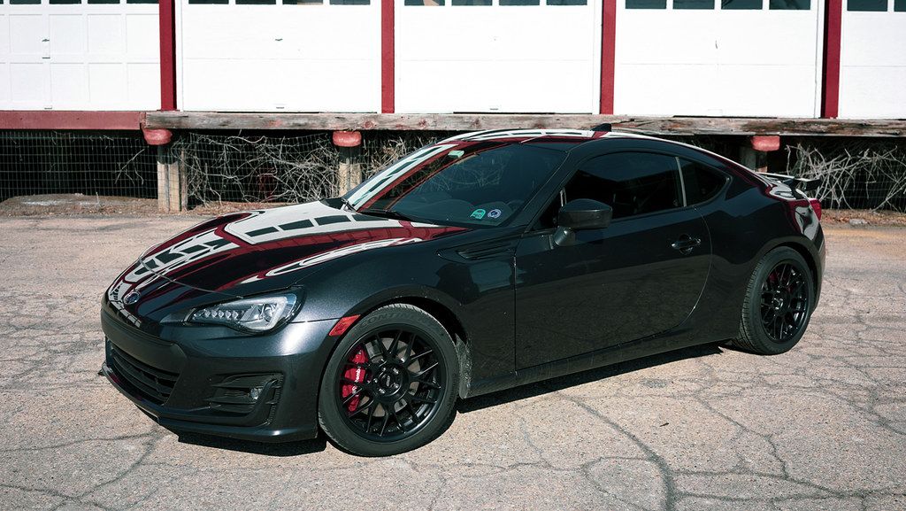 Grey Subaru ZC6 / Gen 1 BRZ with 17" ARC-8 Apex wheels in Satin Black