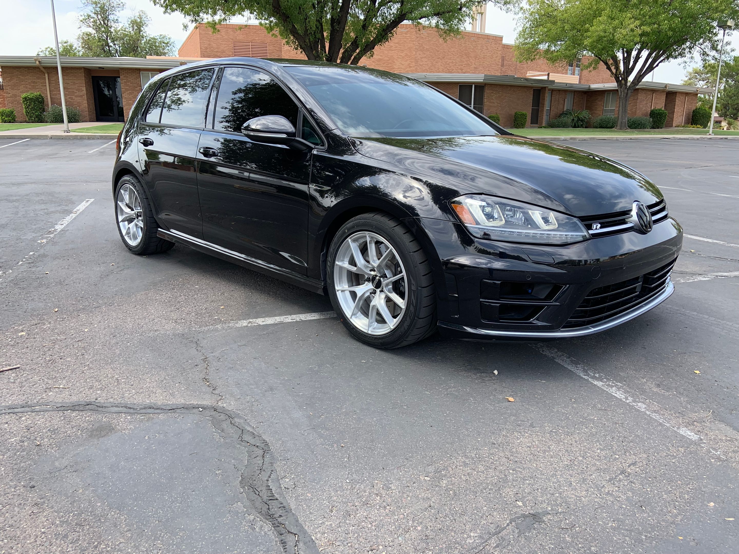 Black VW MK7 Golf R with 17" VS-5RS Apex wheels in Brushed Clear