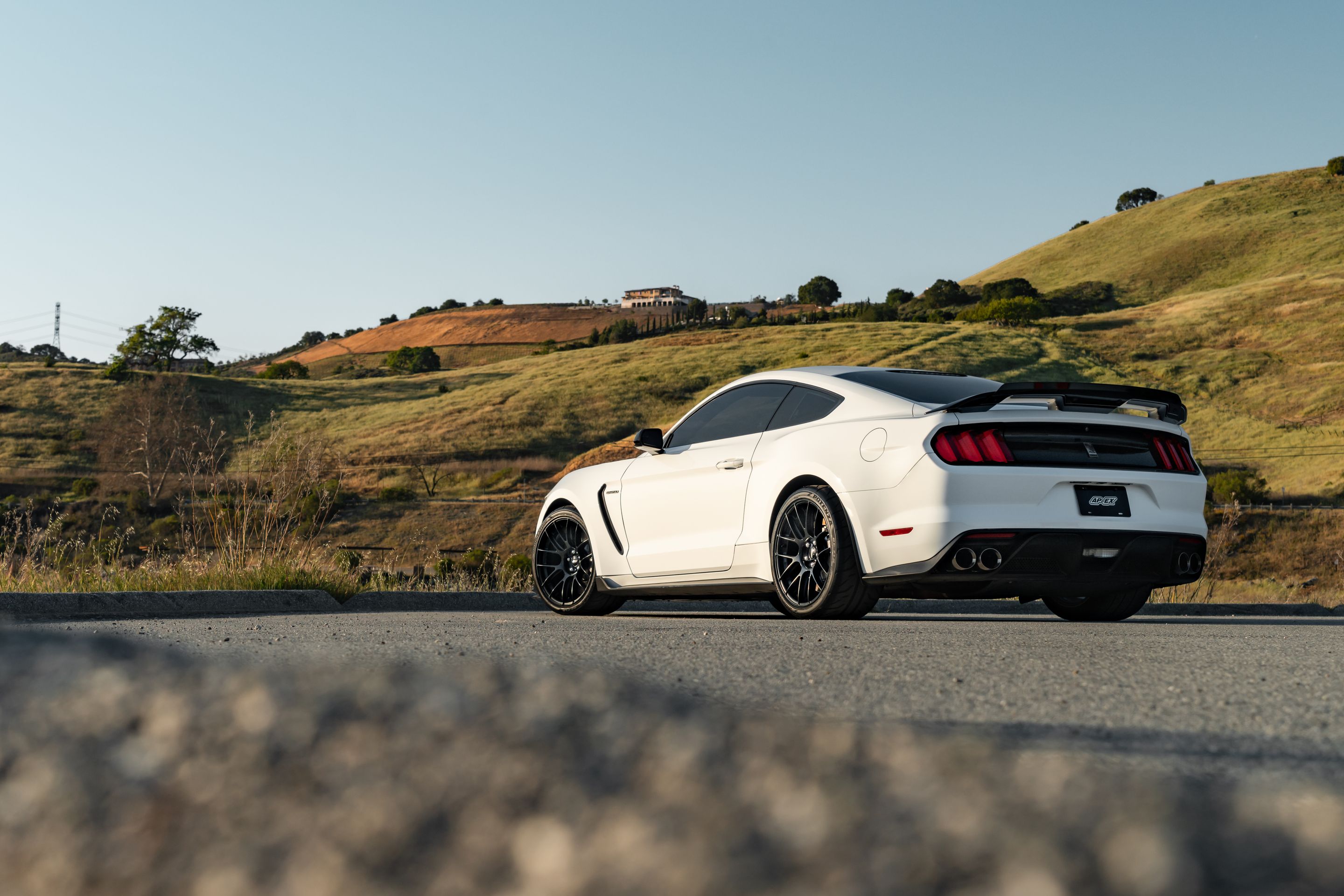 White Ford S550 Mustang GT350 with 19" EC-7RS Apex wheels in Satin Black