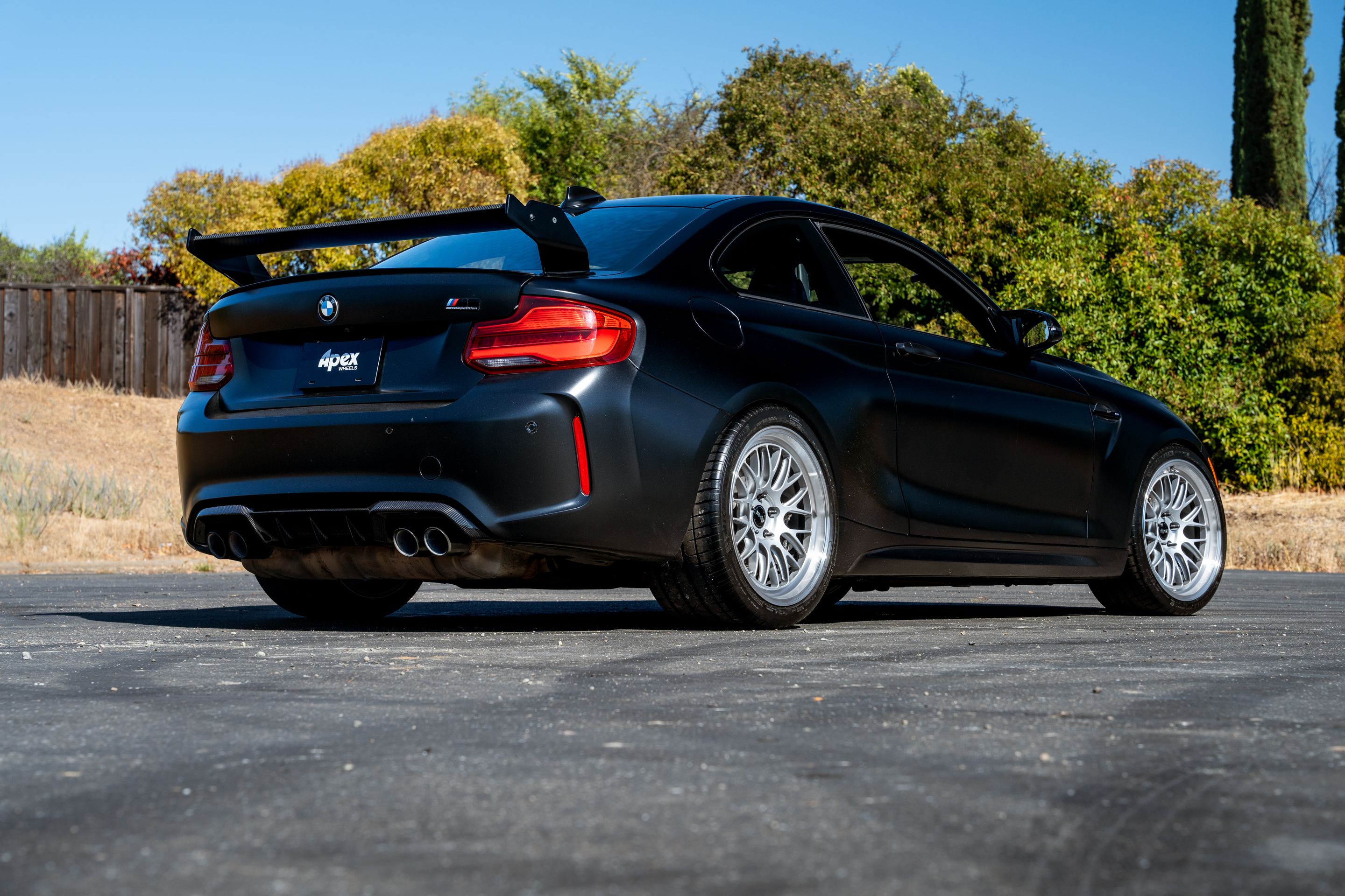 Black BMW F87 M2 with 19" ML-10RT Apex wheels in Machined Lip Race Silver