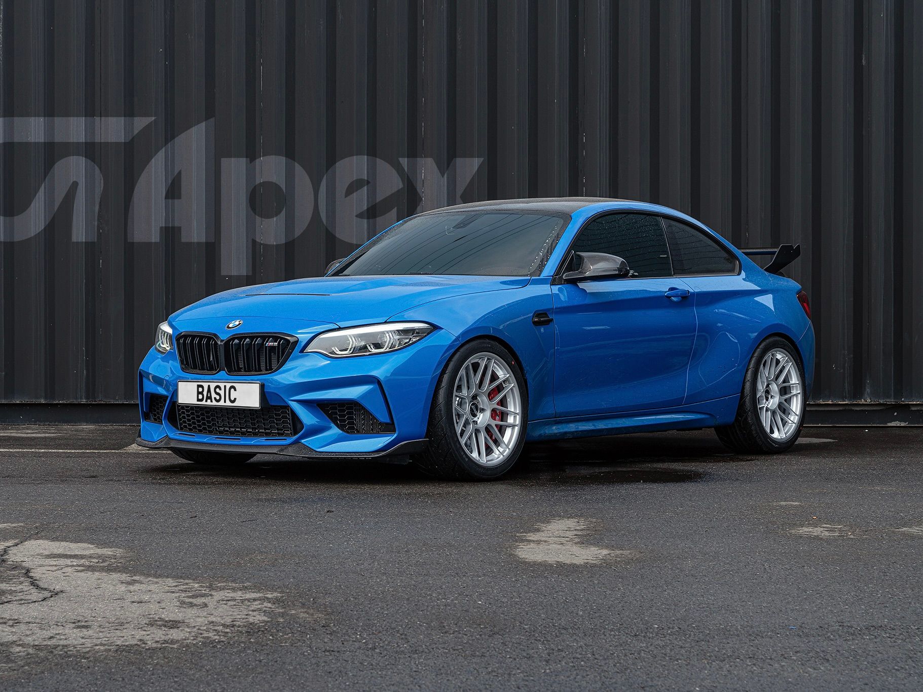 Blue BMW F87 M2 with 19" ARC-8 Apex wheels in Hyper Silver