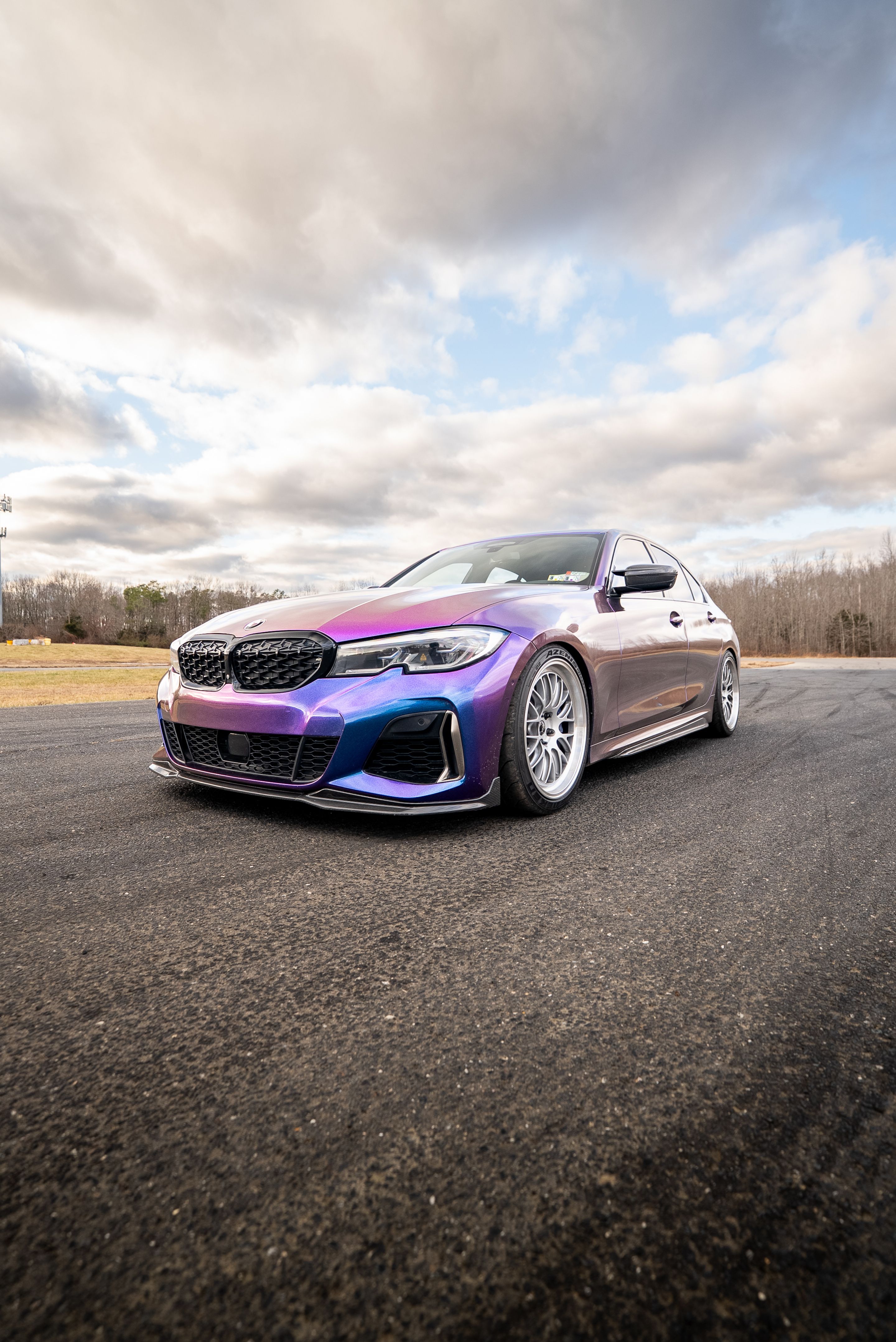 Purple BMW G20 Sedan 3 Series with 19" ML-10RT Apex wheels in Machined Lip Race Silver