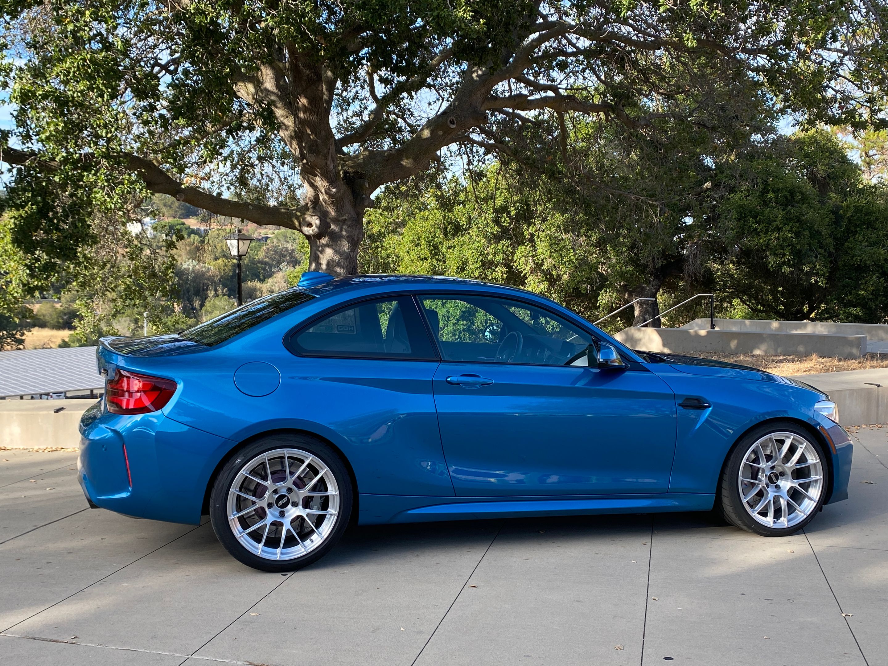Blue BMW F87 M2 with 19" EC-7RS Apex wheels in Brushed Clear