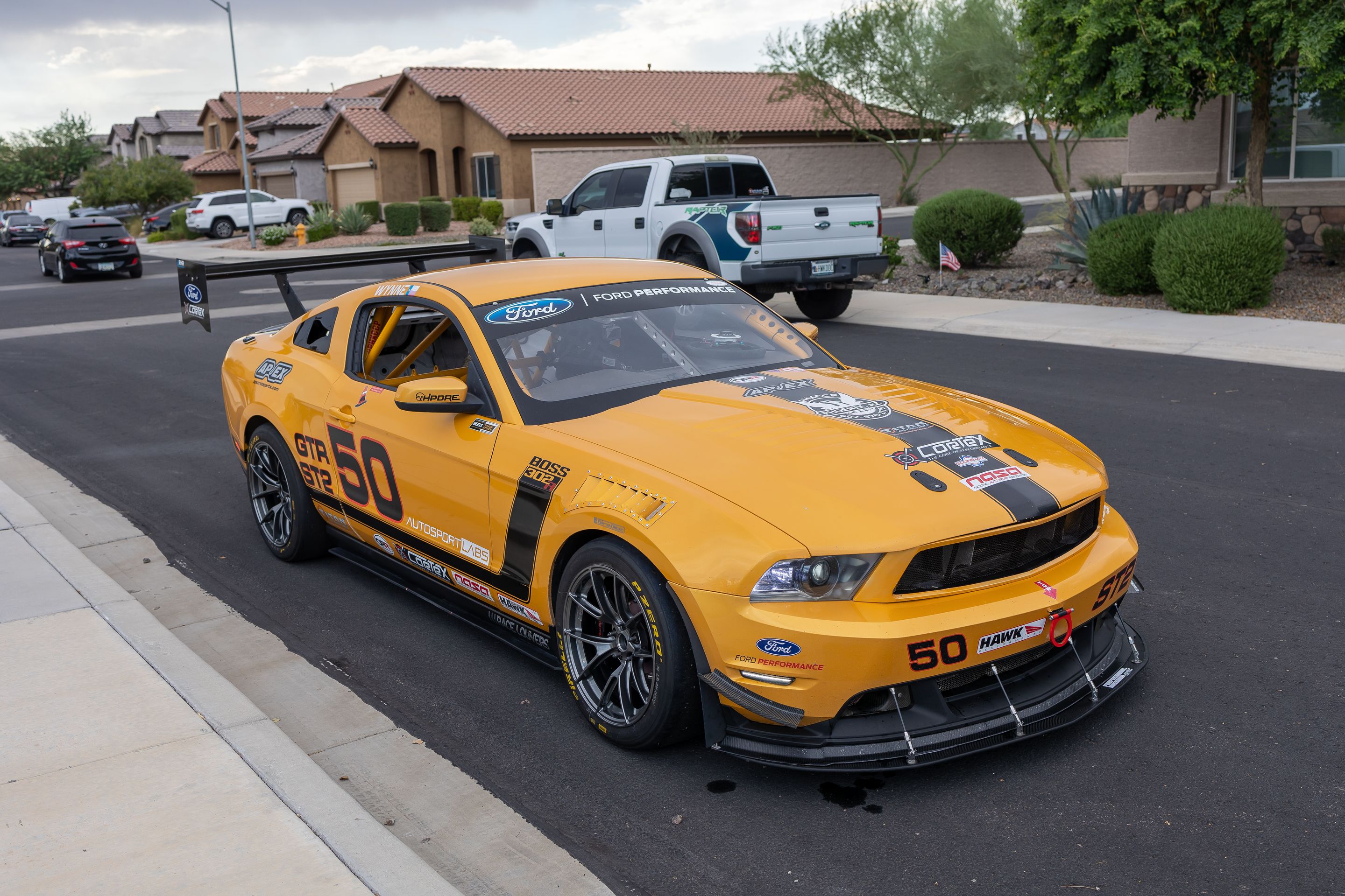 Yellow Ford S197 Mustang GT with 18" VS-5RS Apex wheels in Anthracite
