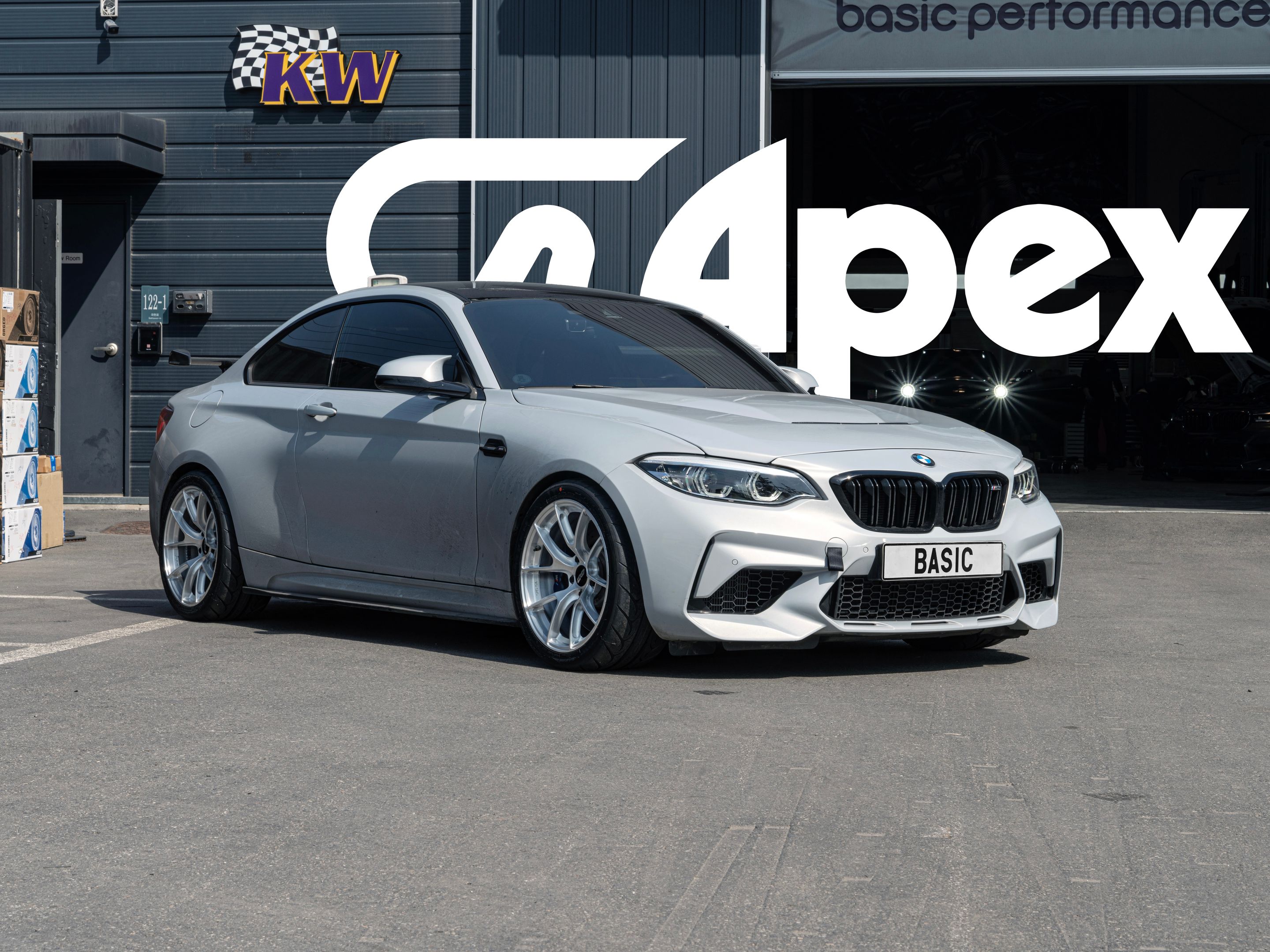 Grey BMW F87 M2 with 18" VS-5RS Apex wheels in Brushed Clear
