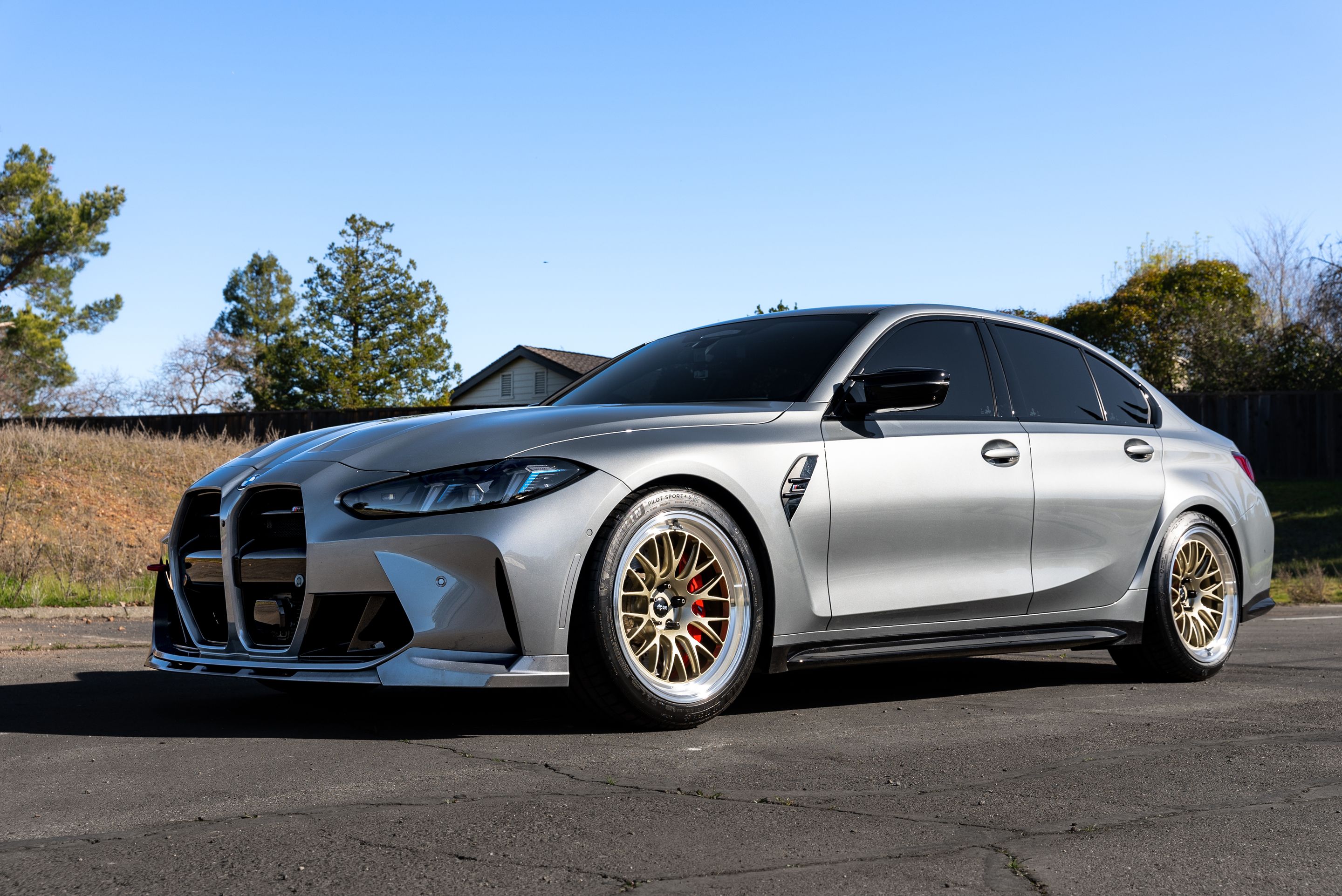 Grey BMW G80 M3 with 19" ML-10RT Apex wheels in Machined Lip Gloss Motorsport Gold