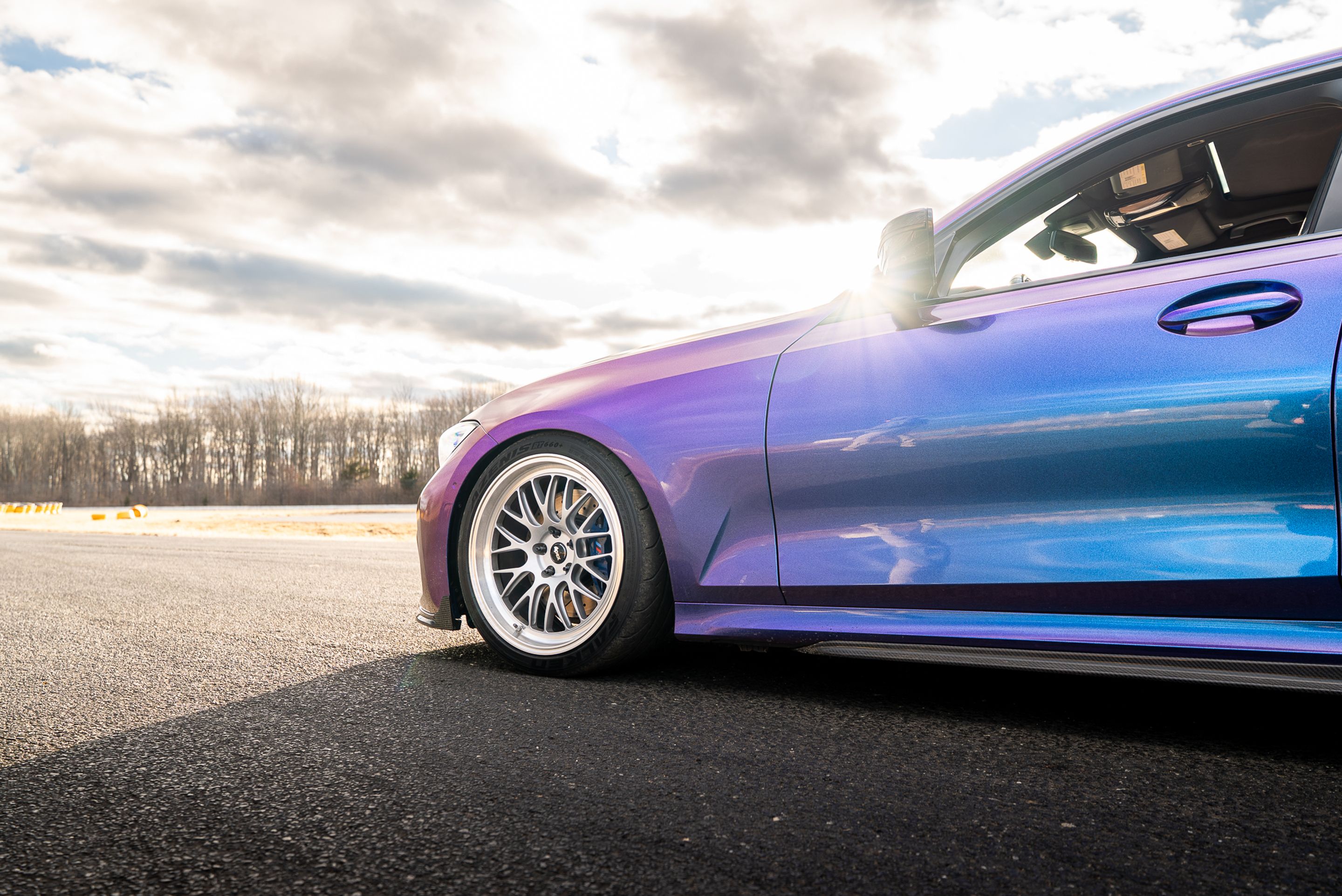 Purple BMW G20 Sedan 3 Series with 19" ML-10RT Apex wheels in Machined Lip Race Silver