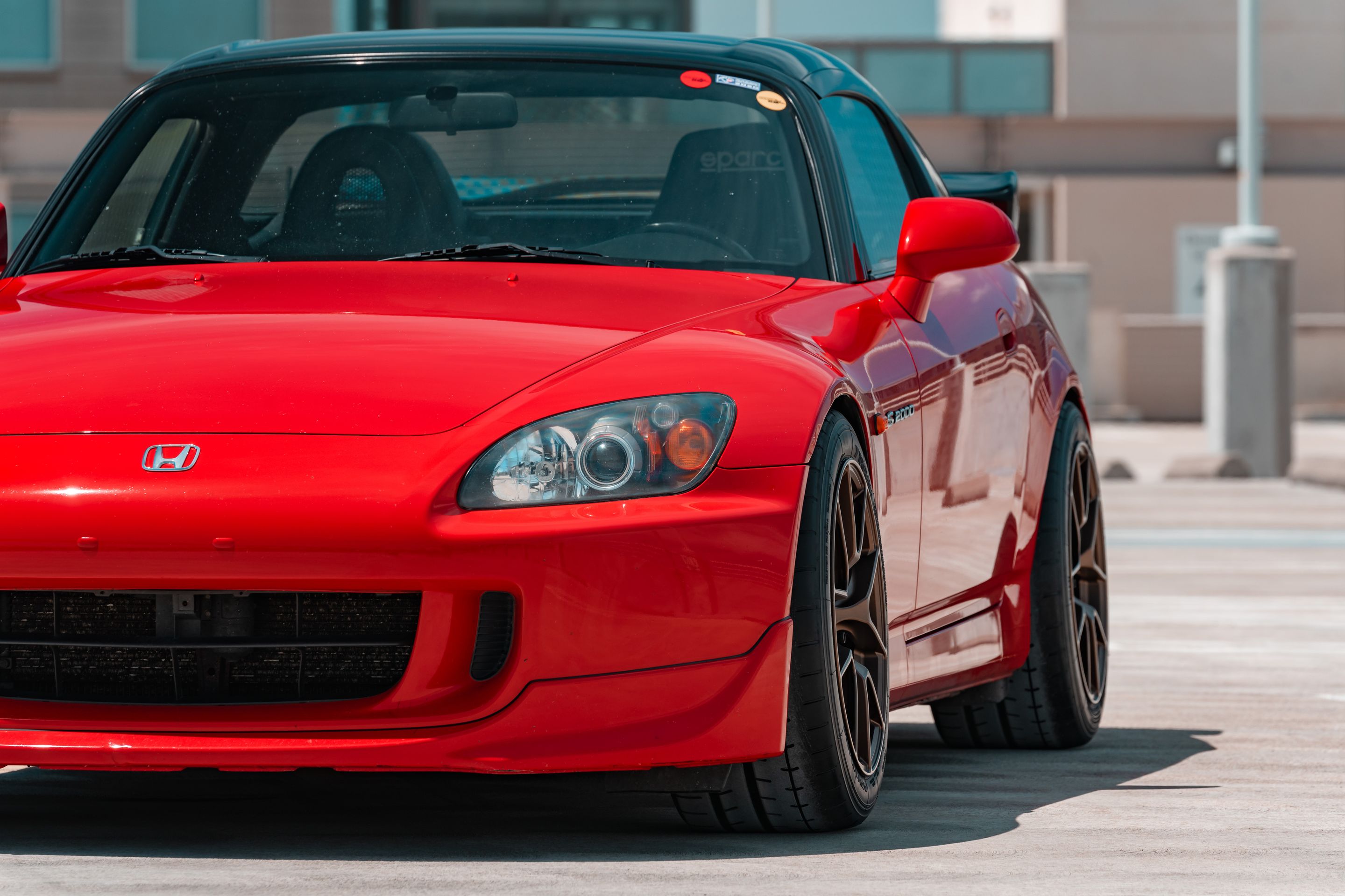 Red Honda S2000 with 17" VS-5RS Apex wheels in Satin Bronze