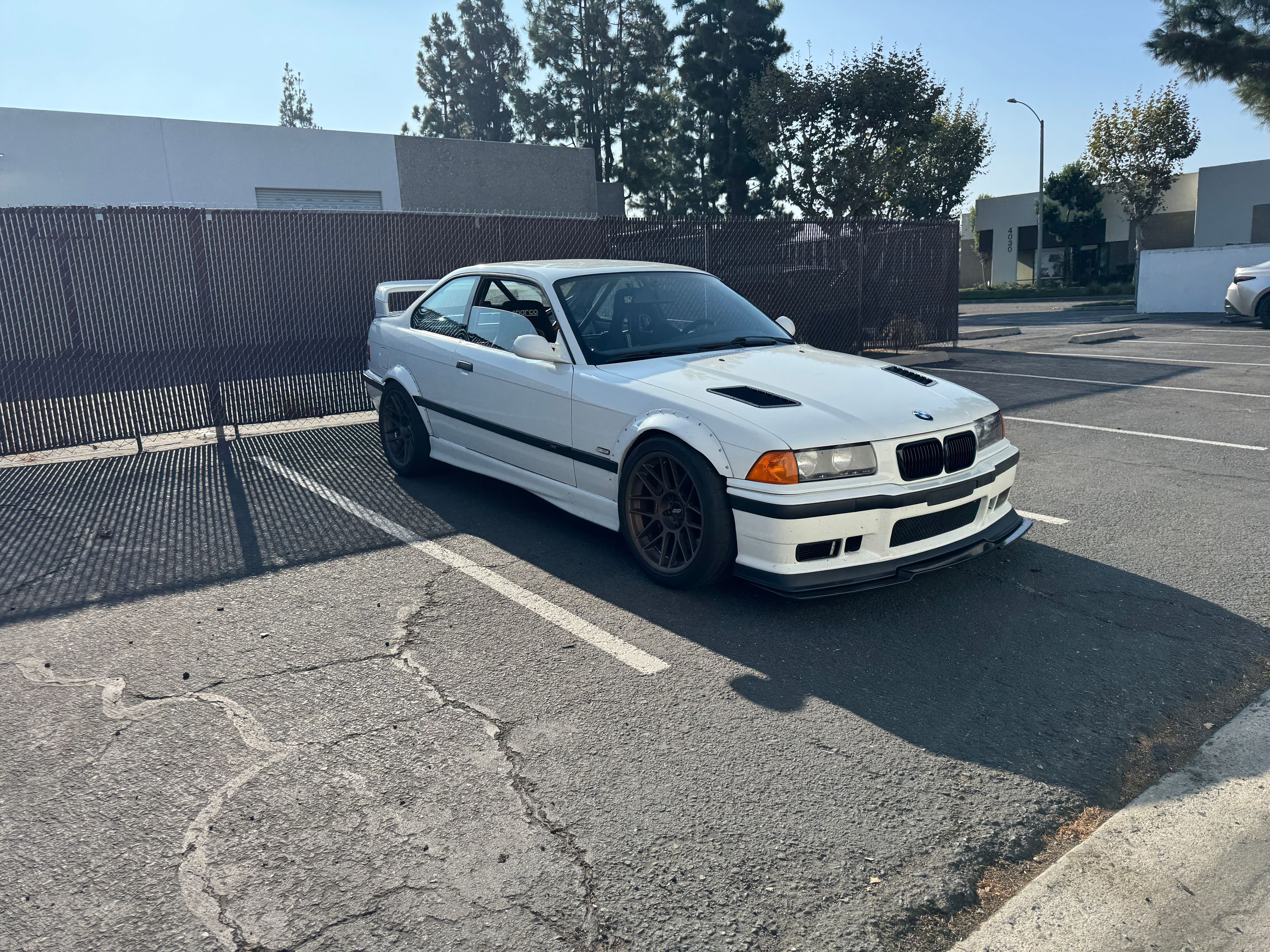 White BMW E36 M3 with 18" ARC-8 Apex wheels in Satin Bronze
