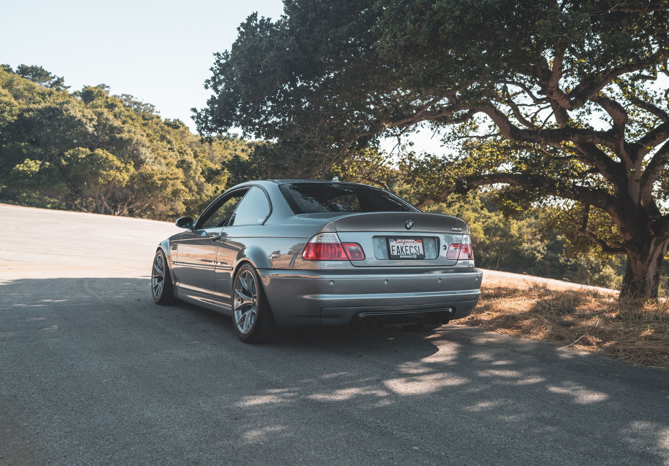 Silver BMW E46 M3 with 18" VS-5RS Apex wheels in Brushed Clear