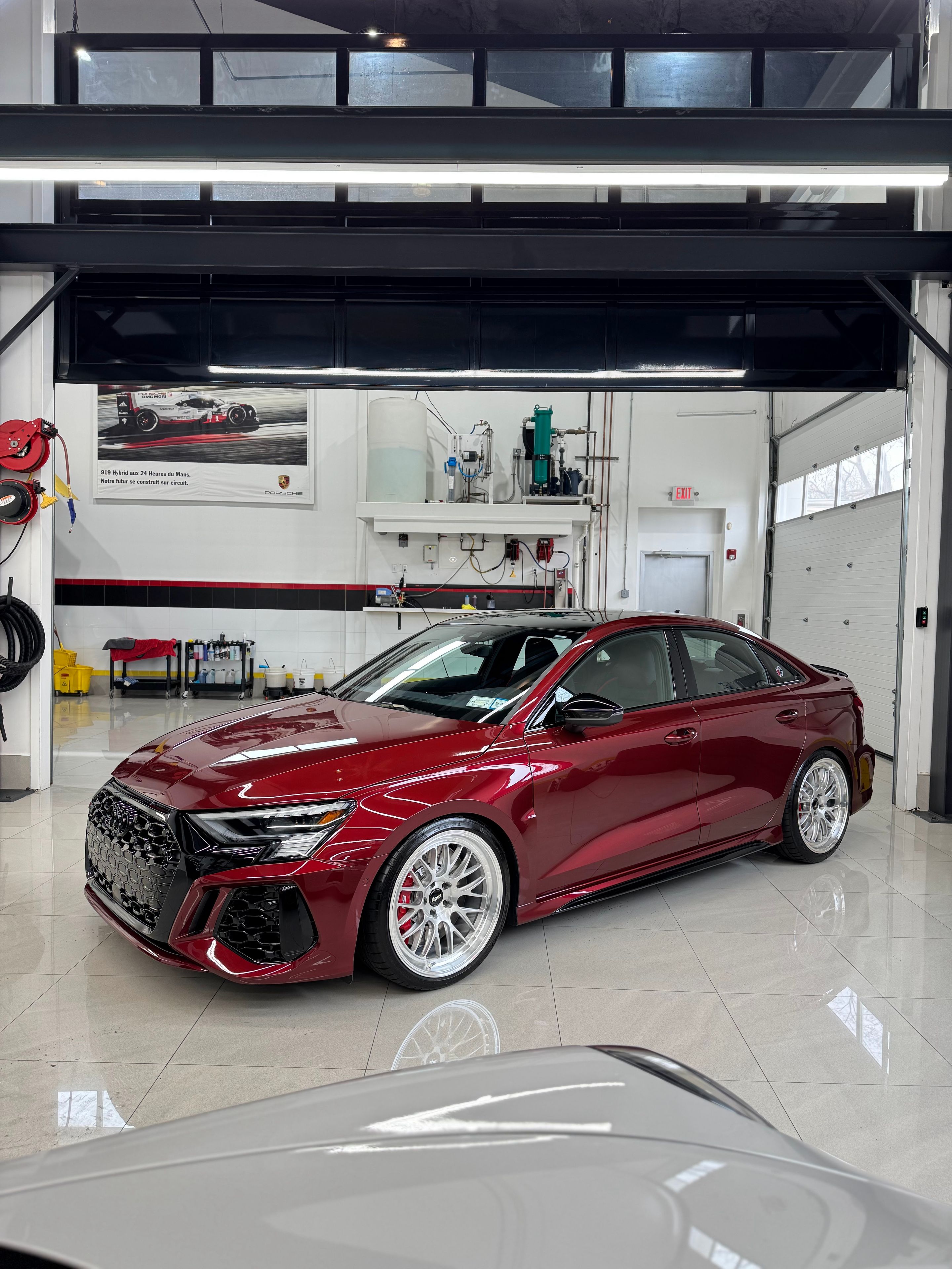Red Audi 8Y RS 3 with 19" ML-10RT Apex wheels in Machined Lip Brushed Clear