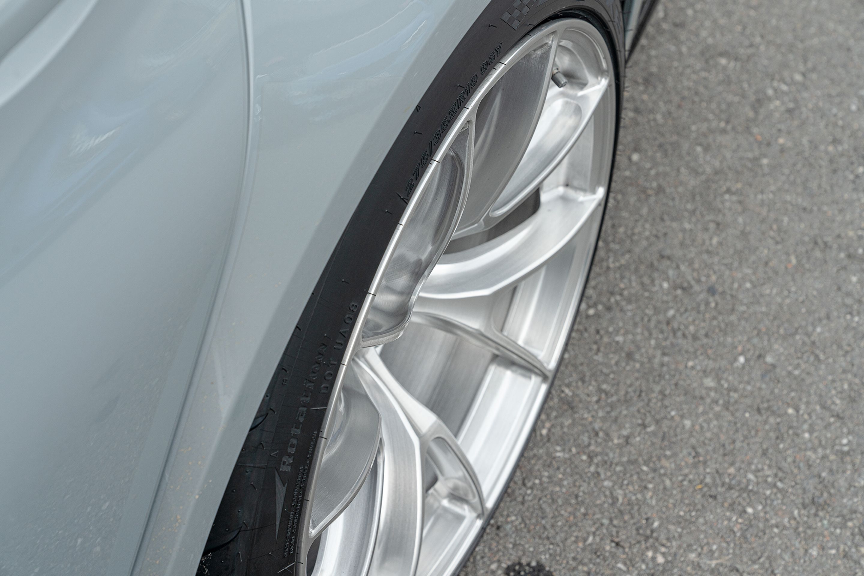 Grey BMW G80 M3 with 19" VS-5RS Apex wheels in Brushed Clear