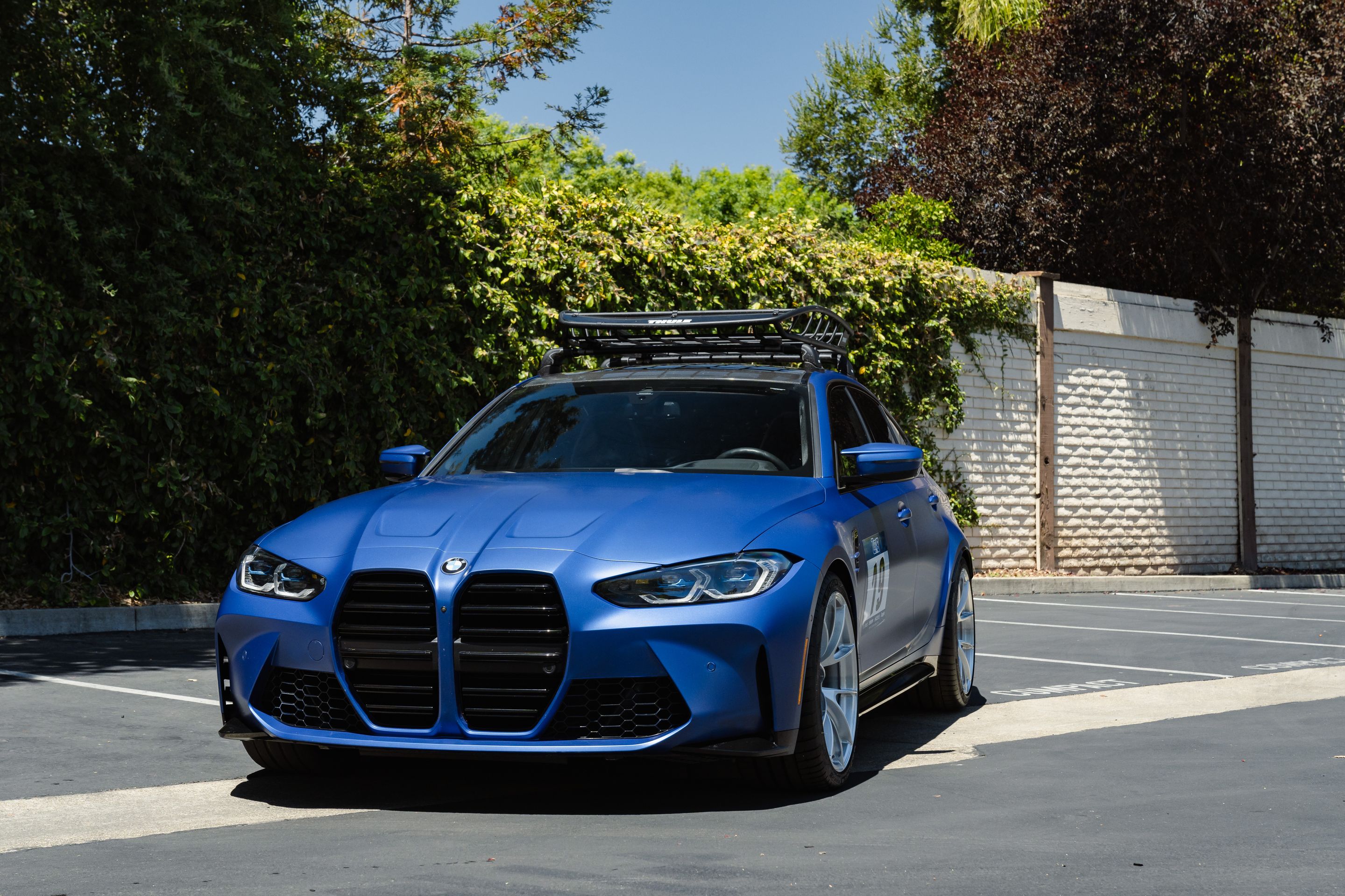 Blue BMW G80 M3 with 20" VS-5RS Apex wheels in Brushed Clear