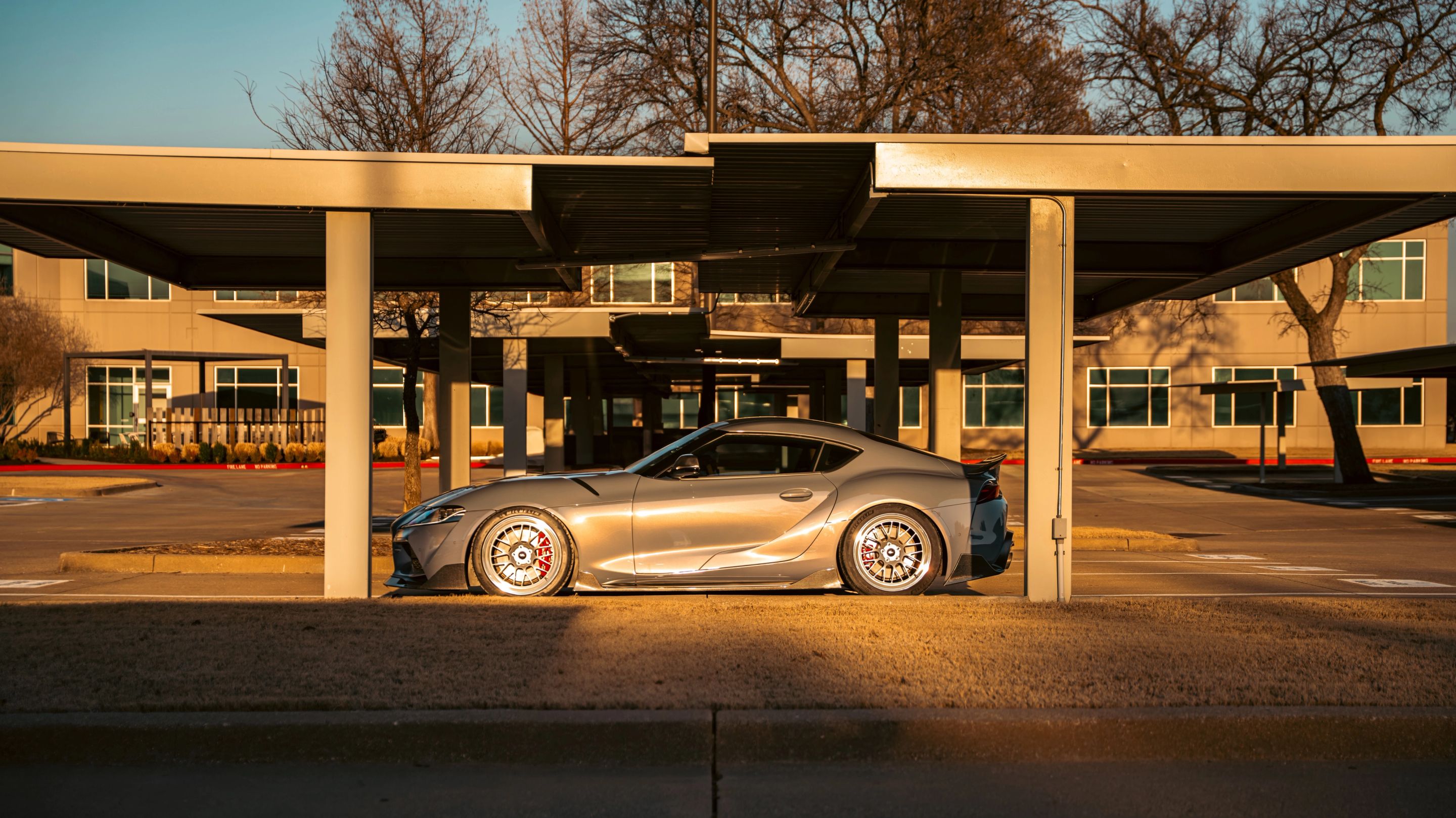 Grey Toyota GR Supra with 19" ML-10RT Apex wheels in Machined Lip Race Silver