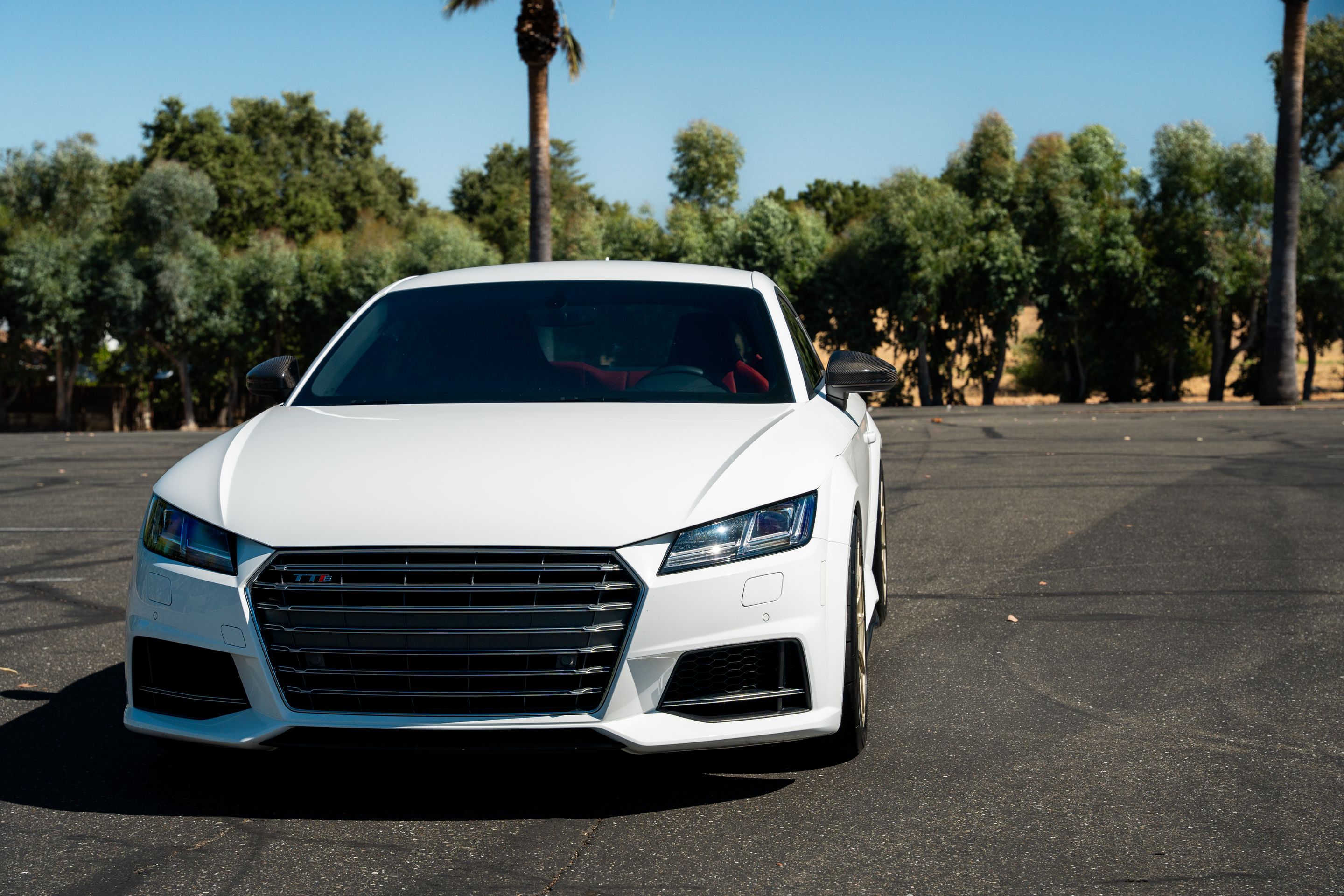 White Audi 8S TTS with 18" SM-10RS Apex wheels in Motorsport Gold