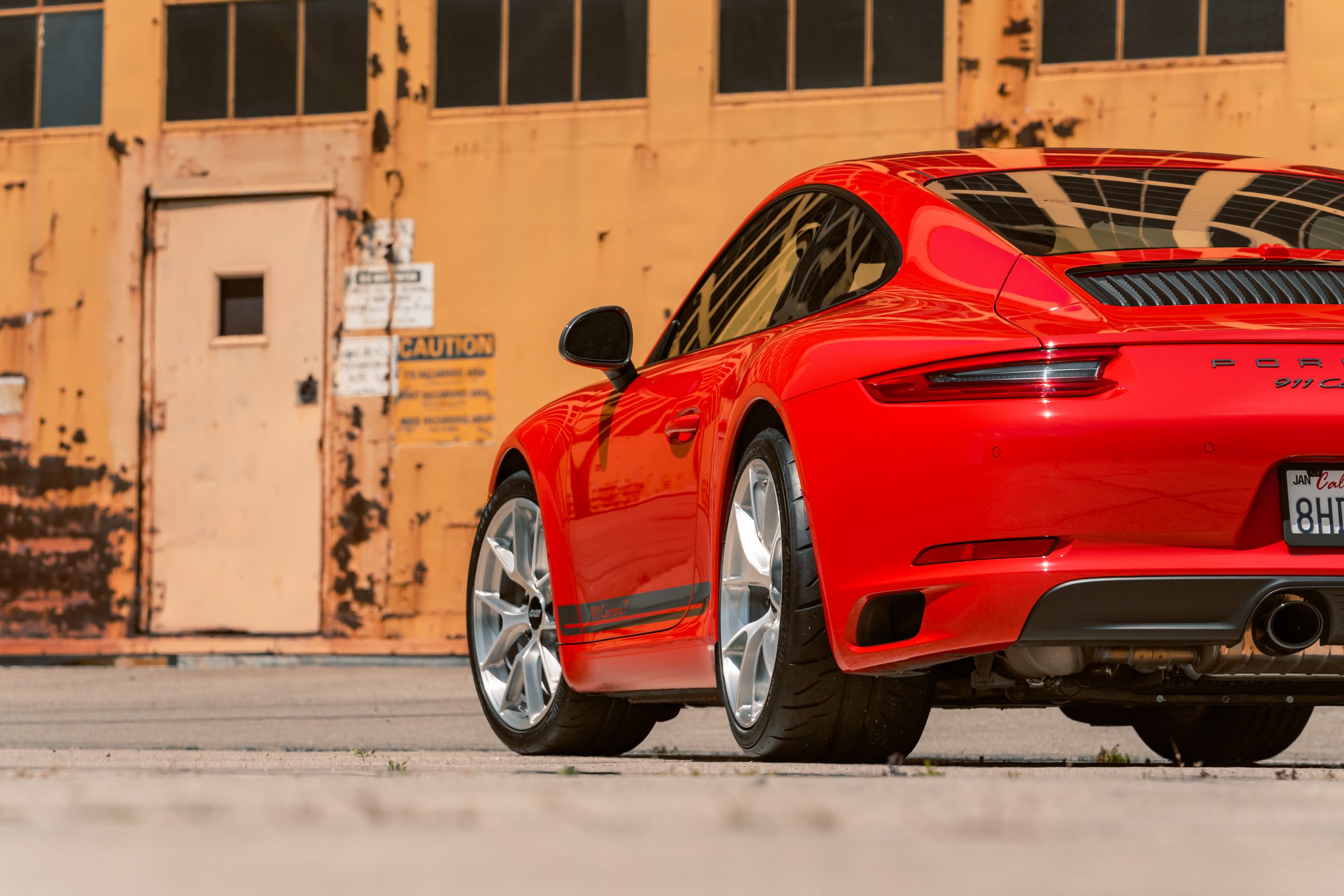 Red Porsche 911 991.2 Carrera T with 19" VS-5RS Apex wheels in Brushed Clear