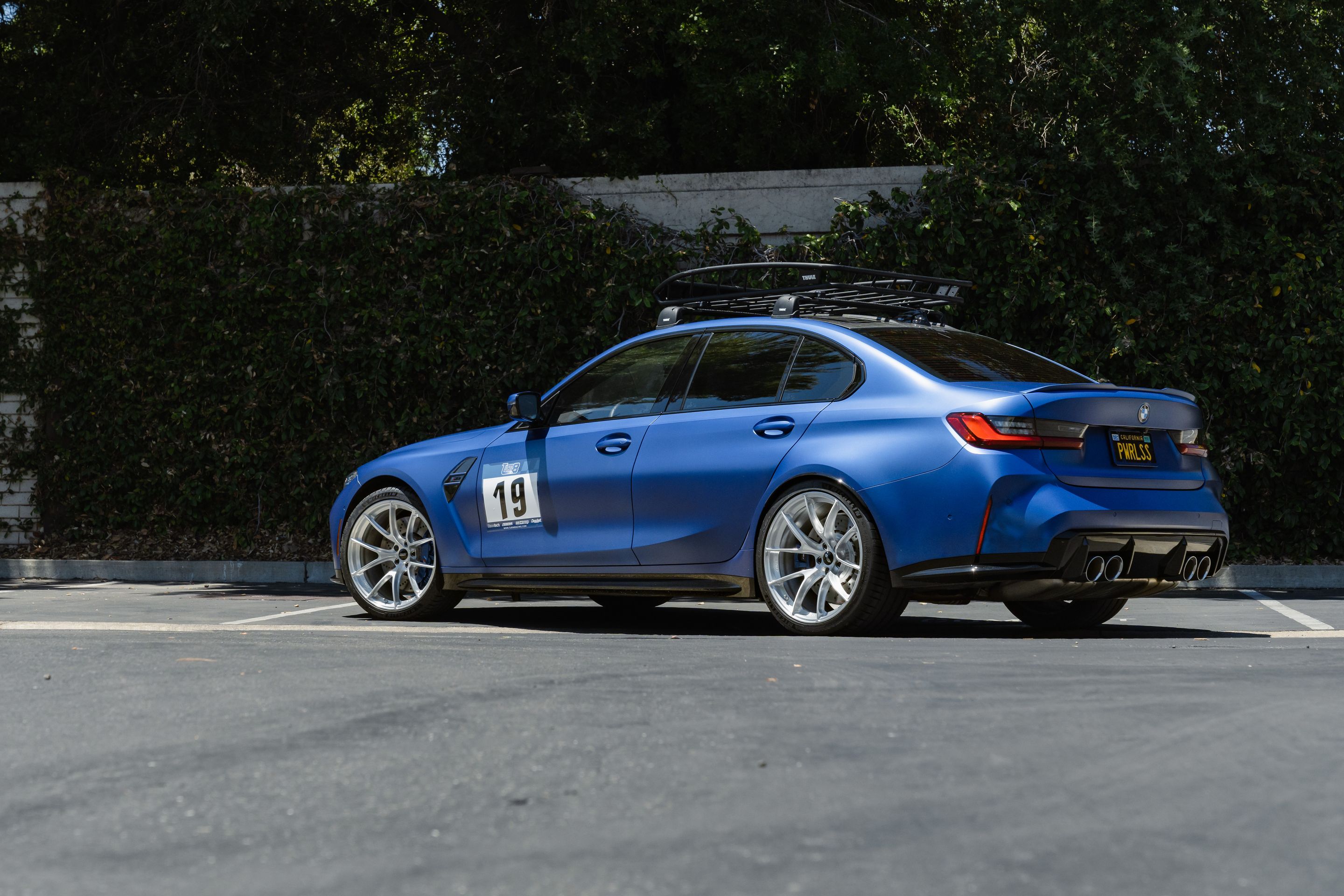 Blue BMW G80 M3 with 20" VS-5RS Apex wheels in Brushed Clear