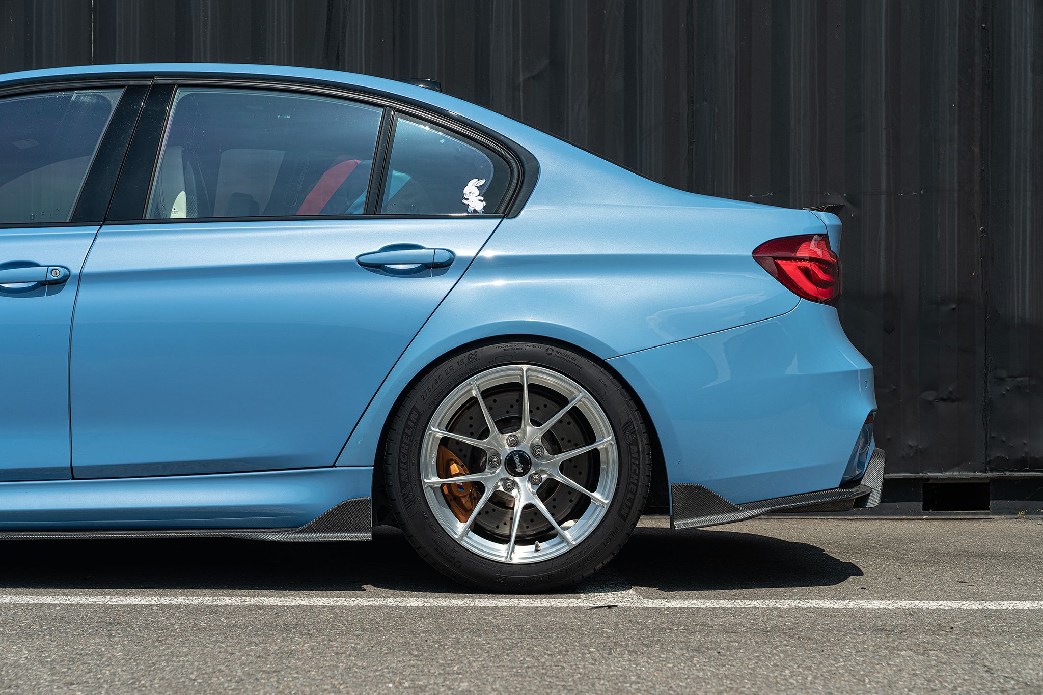 Blue BMW F80 M3 with 18" VS-5RS Apex wheels in Brushed Clear