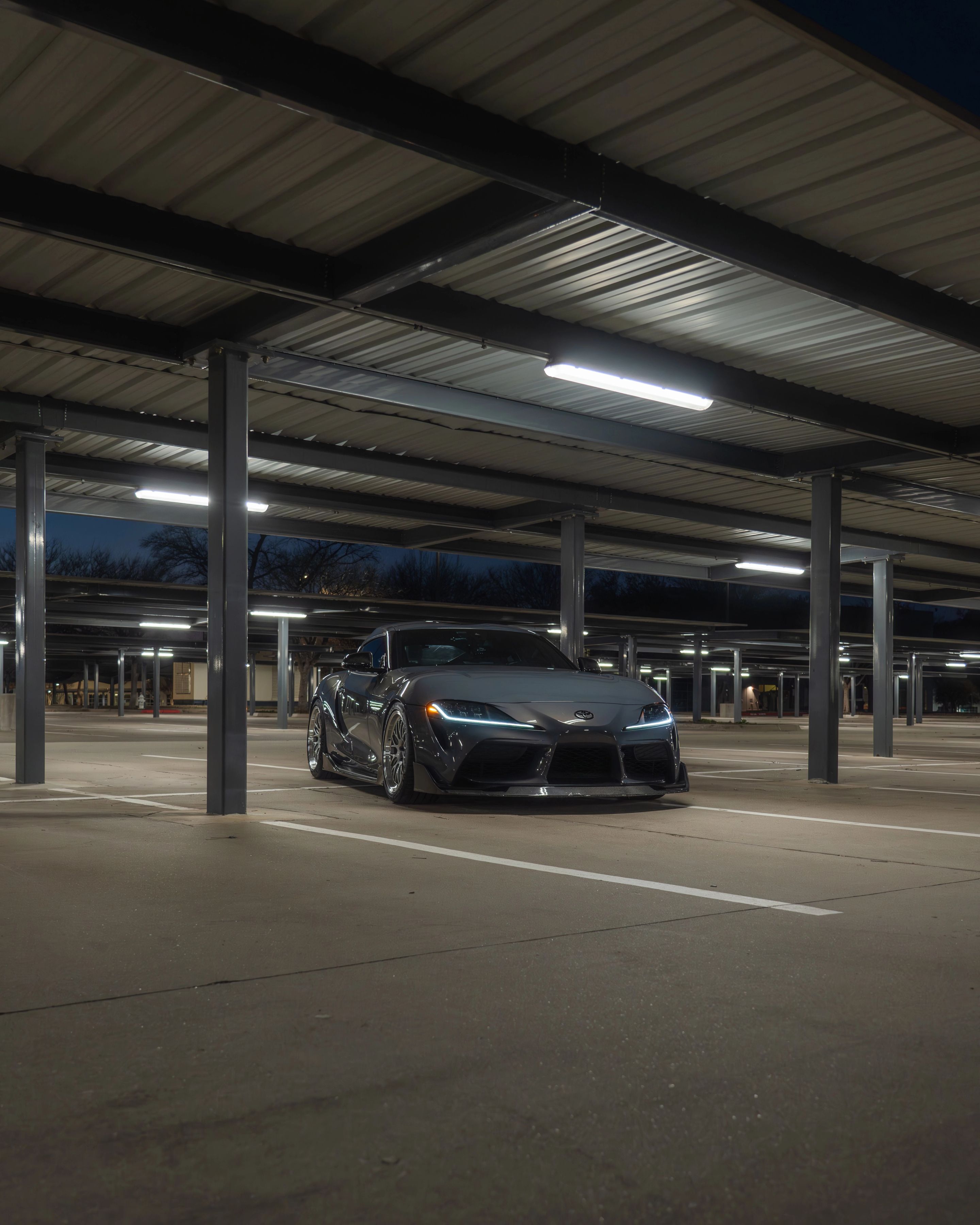 Grey Toyota GR Supra with 19" ML-10RT Apex wheels in Machined Lip Race Silver