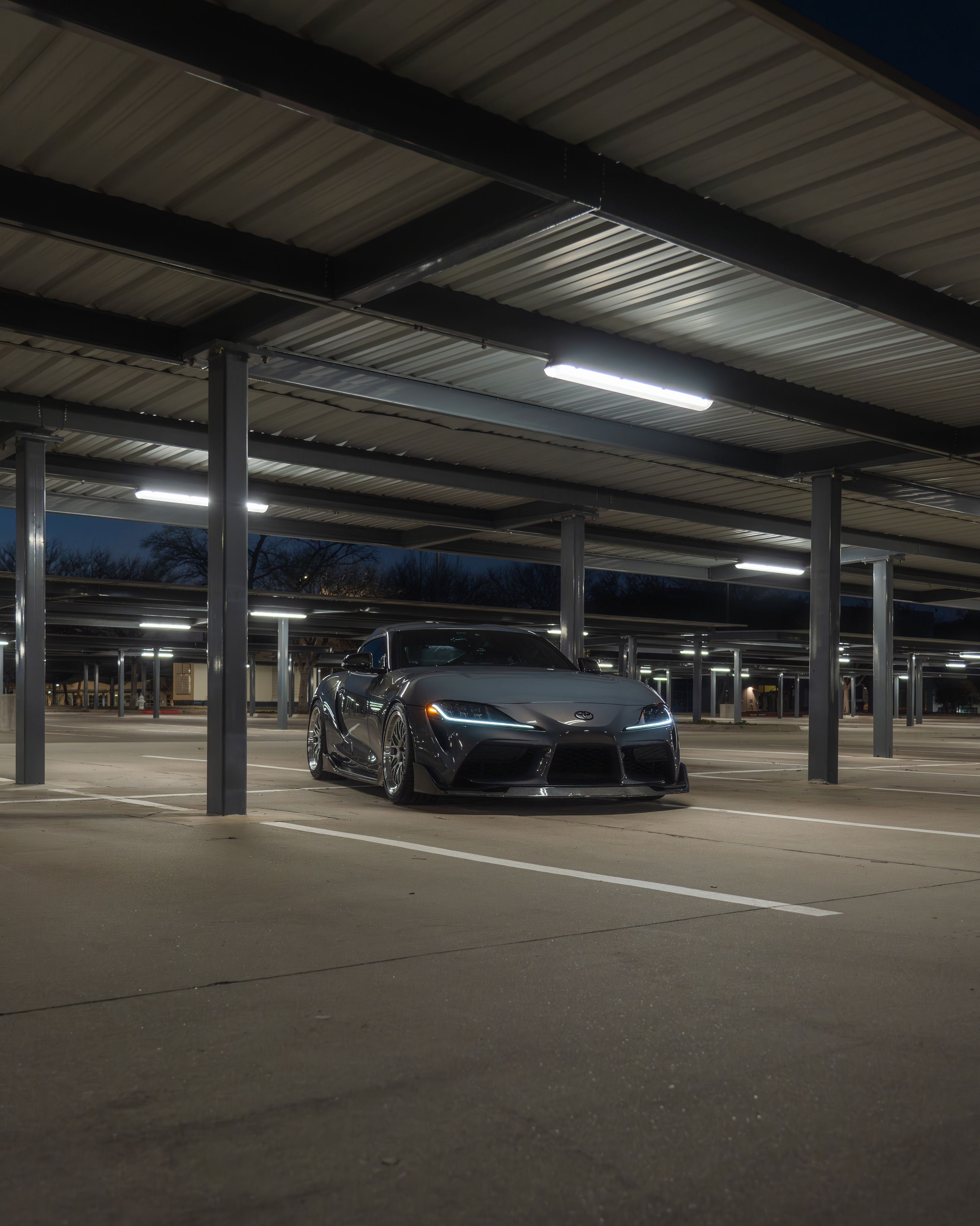 Grey Toyota GR Supra with 19" ML-10RT Apex wheels in Machined Lip Race Silver