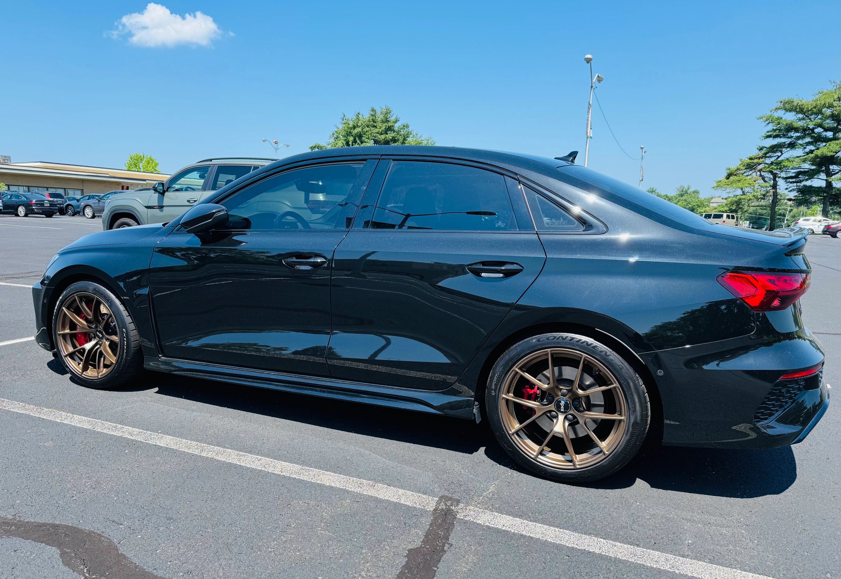 Black Audi 8Y RS 3 with 18" VS-5RS Apex wheels in Satin Bronze