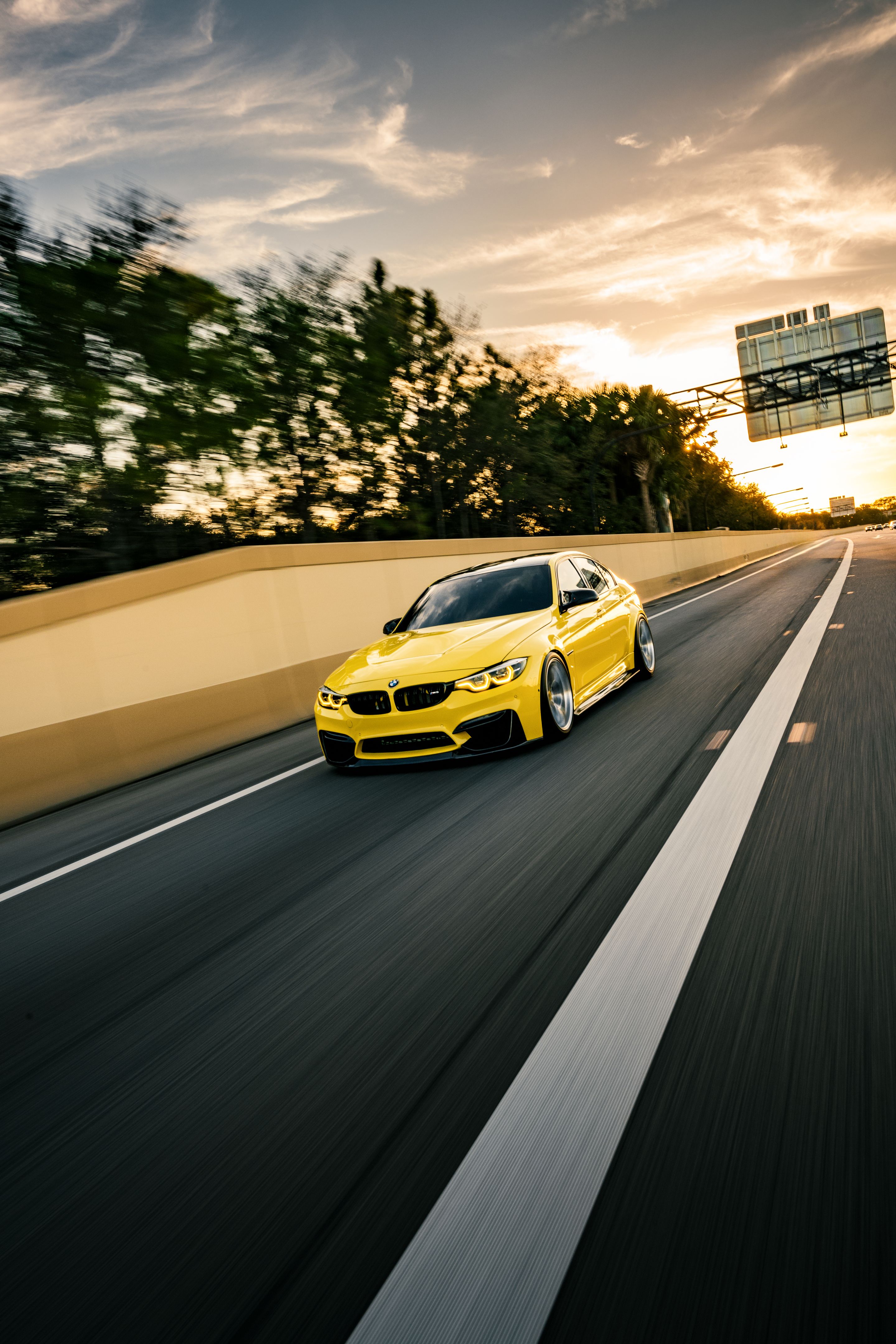 Yellow BMW F80 M3 with 19" VS-5RS Apex wheels in Brushed Clear