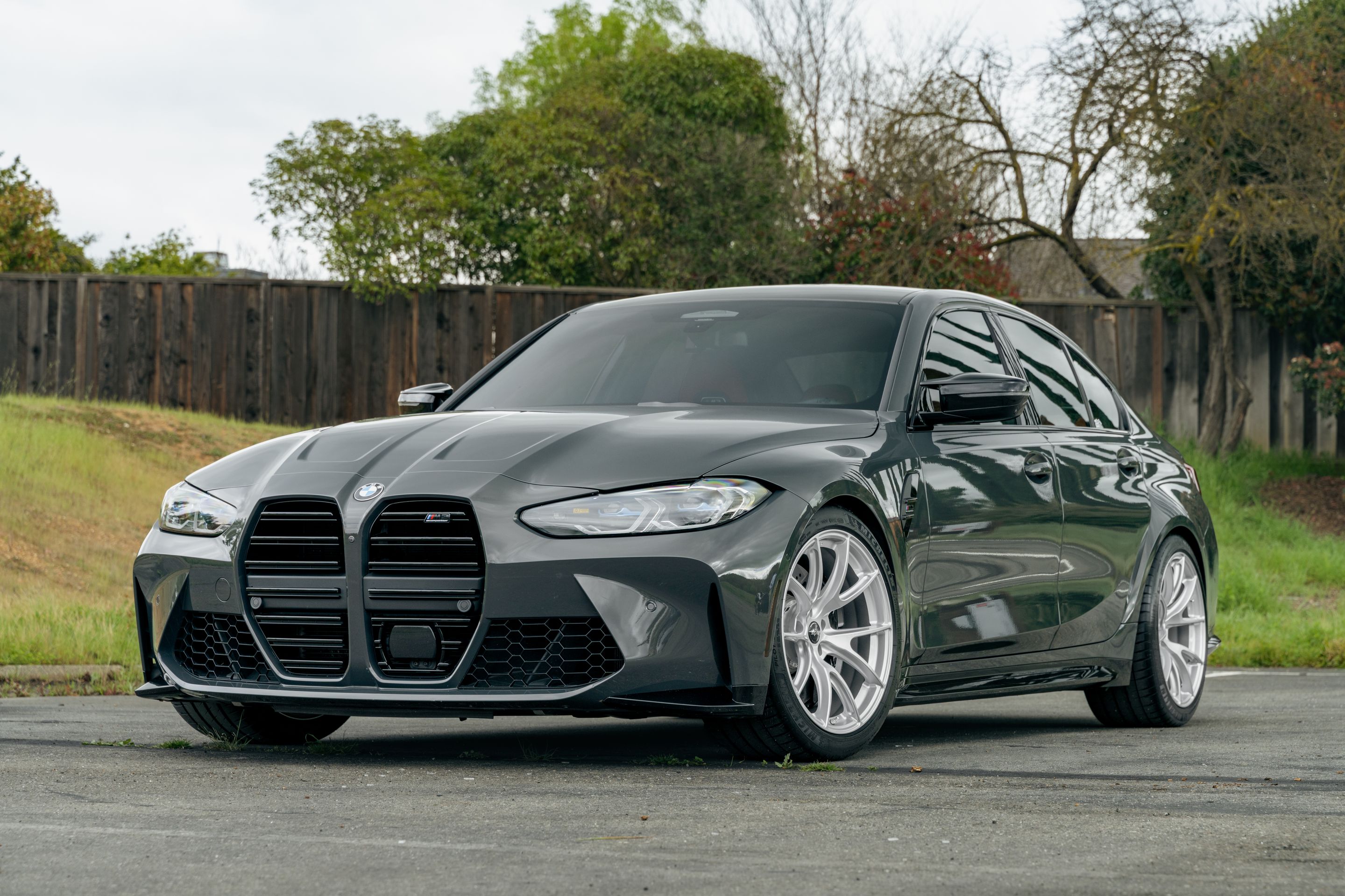 Grey BMW G80 M3 with 19" VS-5 Apex wheels in Race Silver