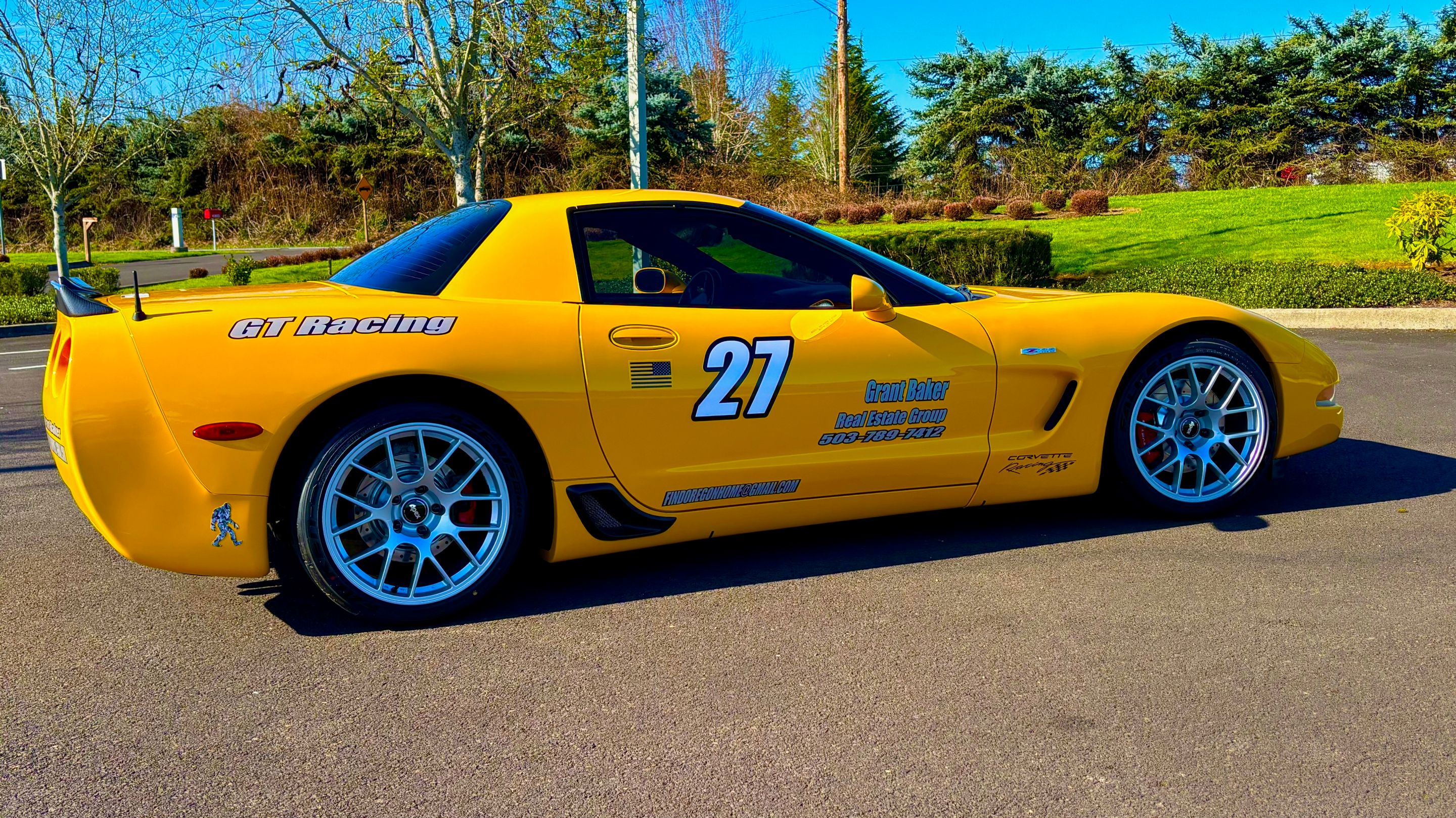 Yellow Chevrolet C5 Corvette Z06 with 18" EC-7 Apex wheels in Race Silver